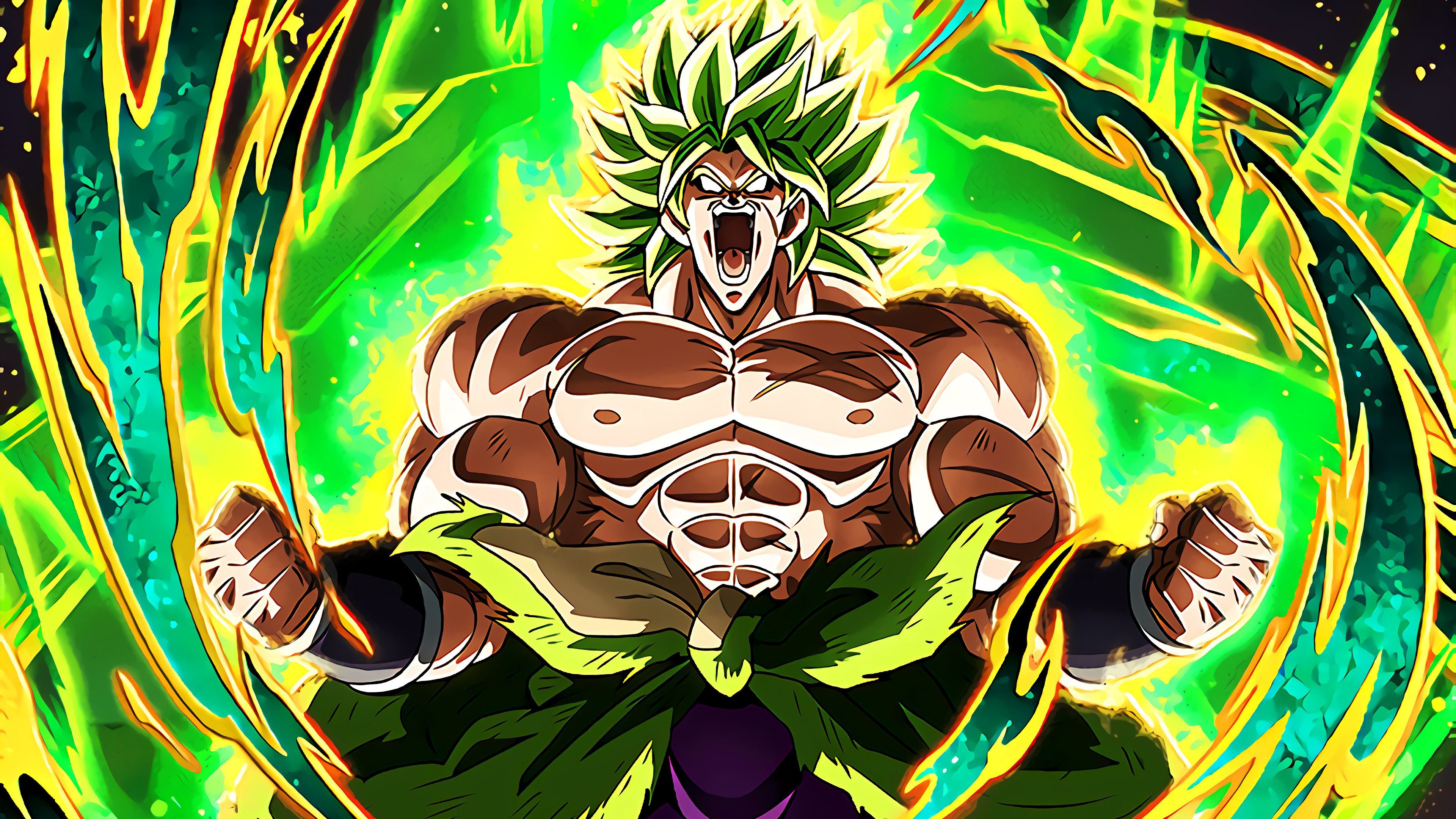 Super Saiyan Broly, green ki aura, Dragon Ball Super, 4K Desktop wallpaper
