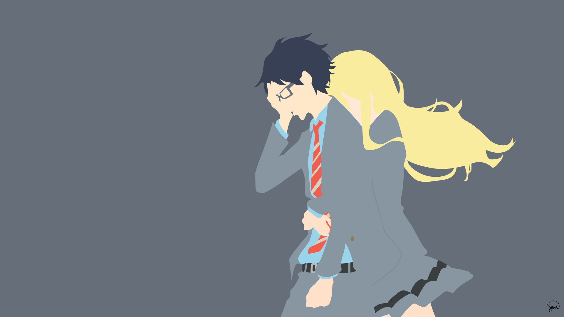 Kousei Arima, Kaori Miyazono, Minimalist anime vector art, Full HD Desktop wallpaper