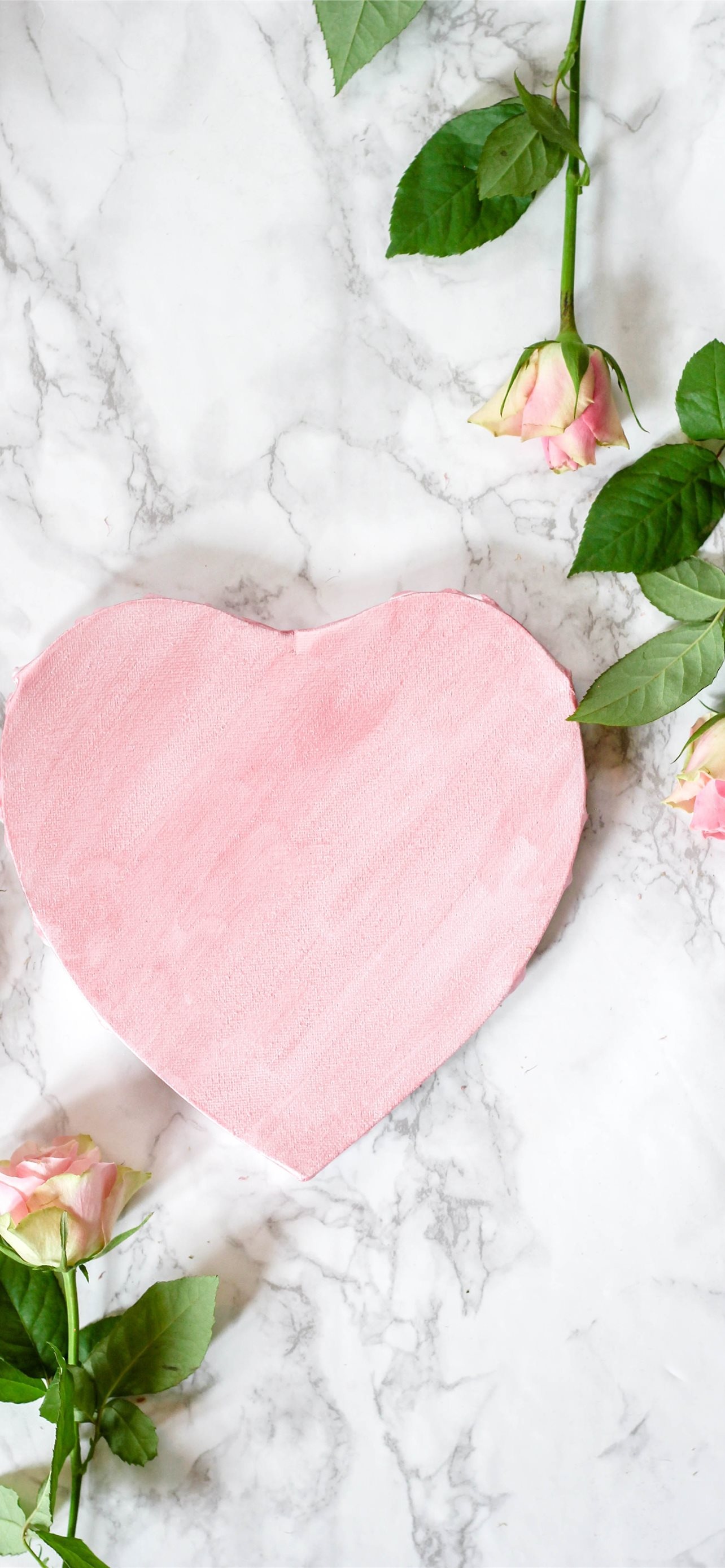 pink heart canvas, fresh pink roses, white marble surface, HD Phone wallpaper
