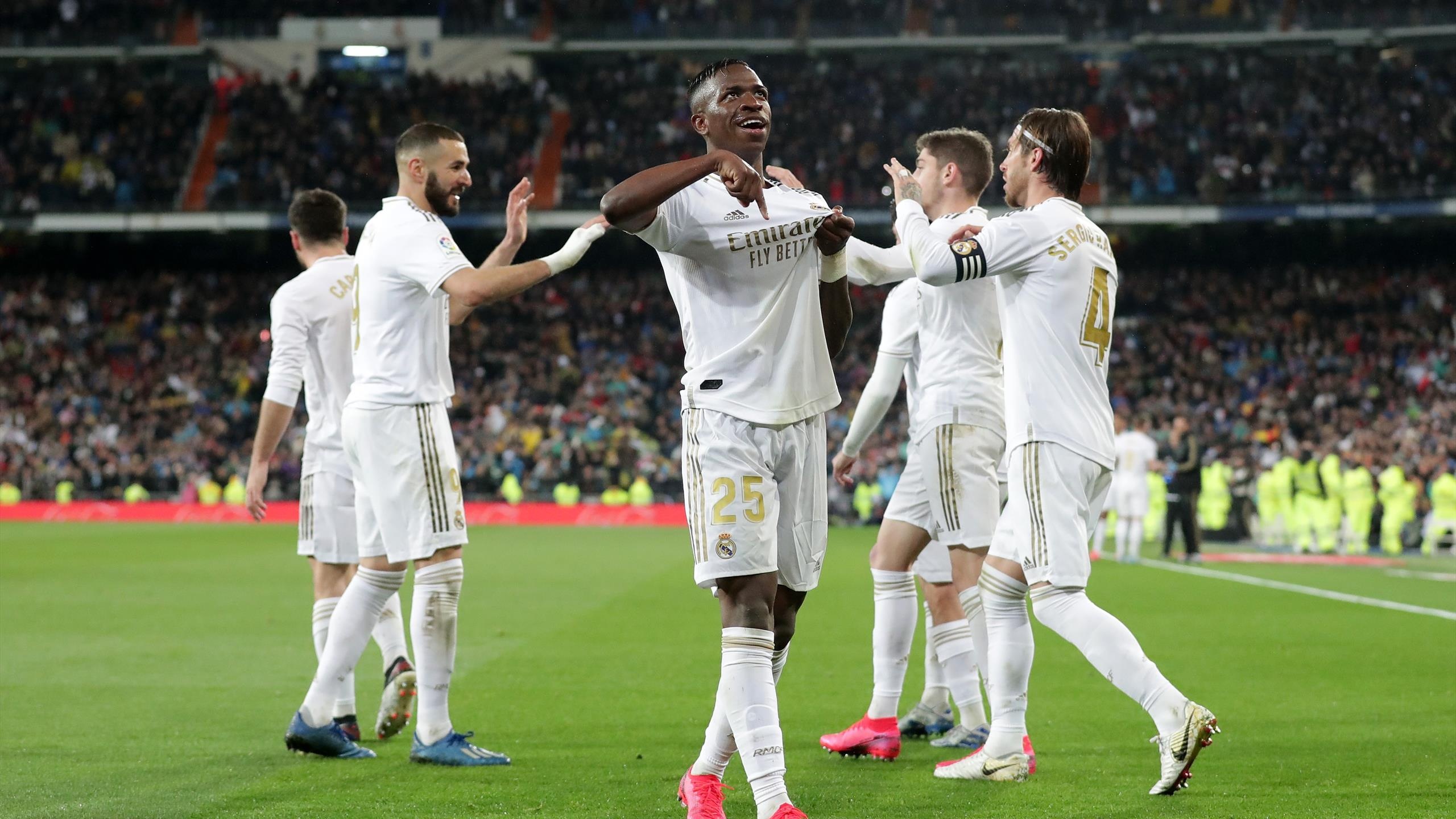 Vinicius Junior, Karim Benzema, Sergio Ramos, Santiago Bernabéu Stadium, HD Desktop wallpaper