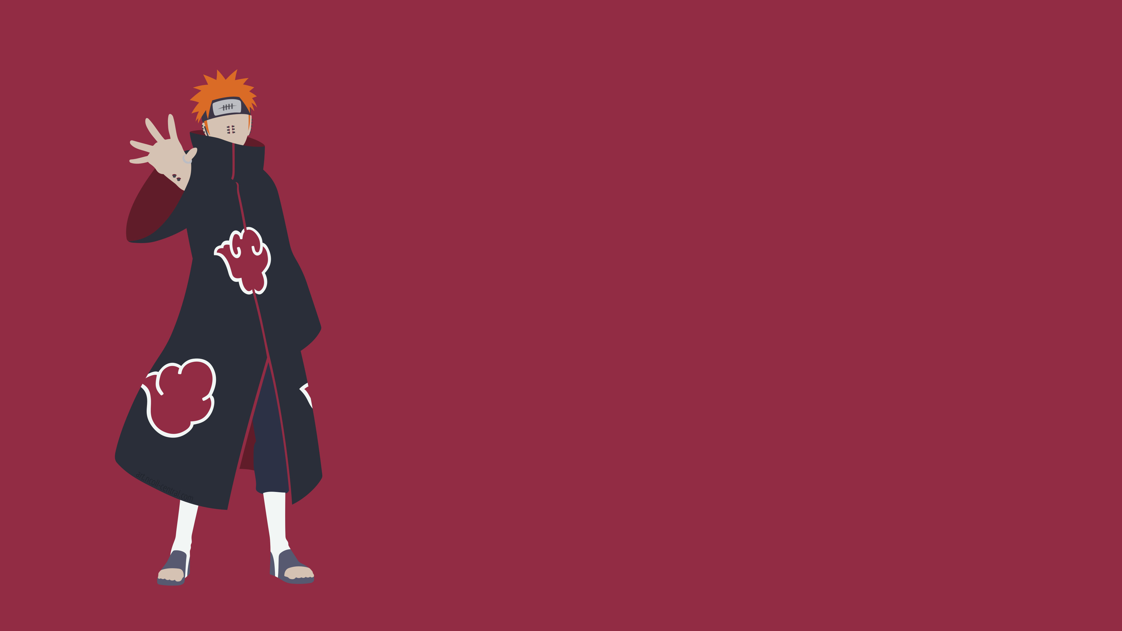 Deva Path Pain, Akatsuki cloak, minimalist maroon background, 4K Desktop wallpaper