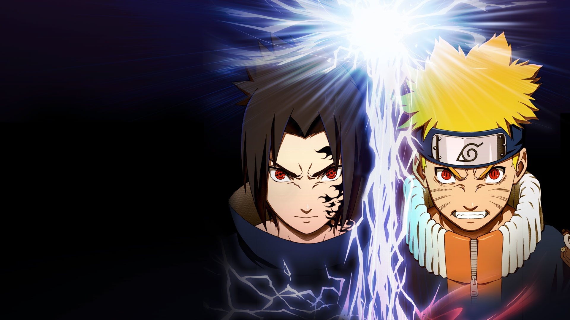Sasuke Uchiha, Naruto Uzumaki, Chidori lightning clash, Full HD Desktop wallpaper