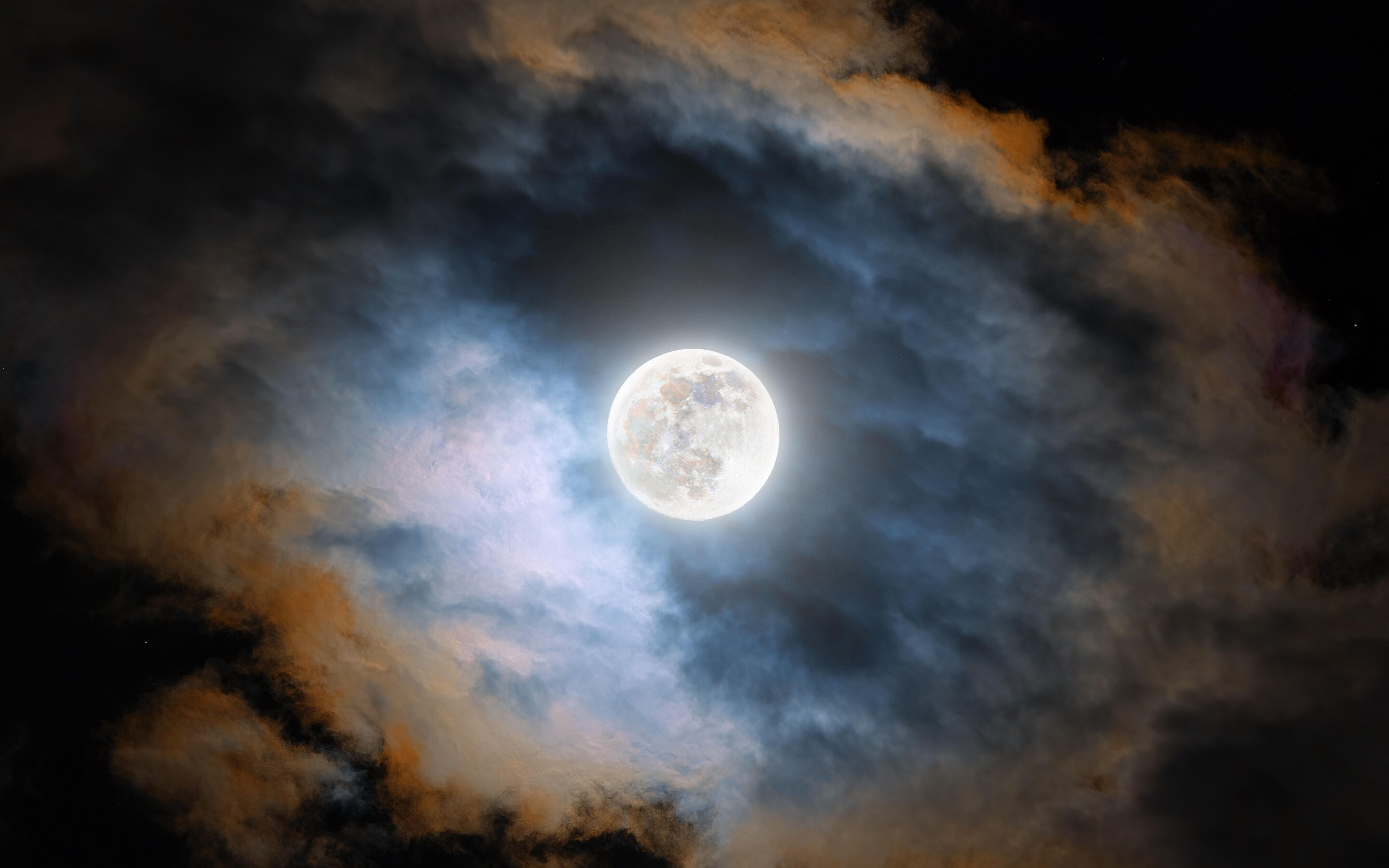 Cold moon wallpaper, Night clouds, Glowing, 2880x1800 HD Desktop