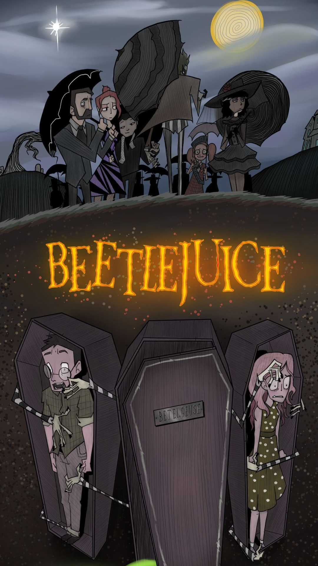 Beetlejuice cartoon, Musical and movie fusion, Tumblr aesthetics, Tim Burton magic, 1080x1920 Full HD Phone