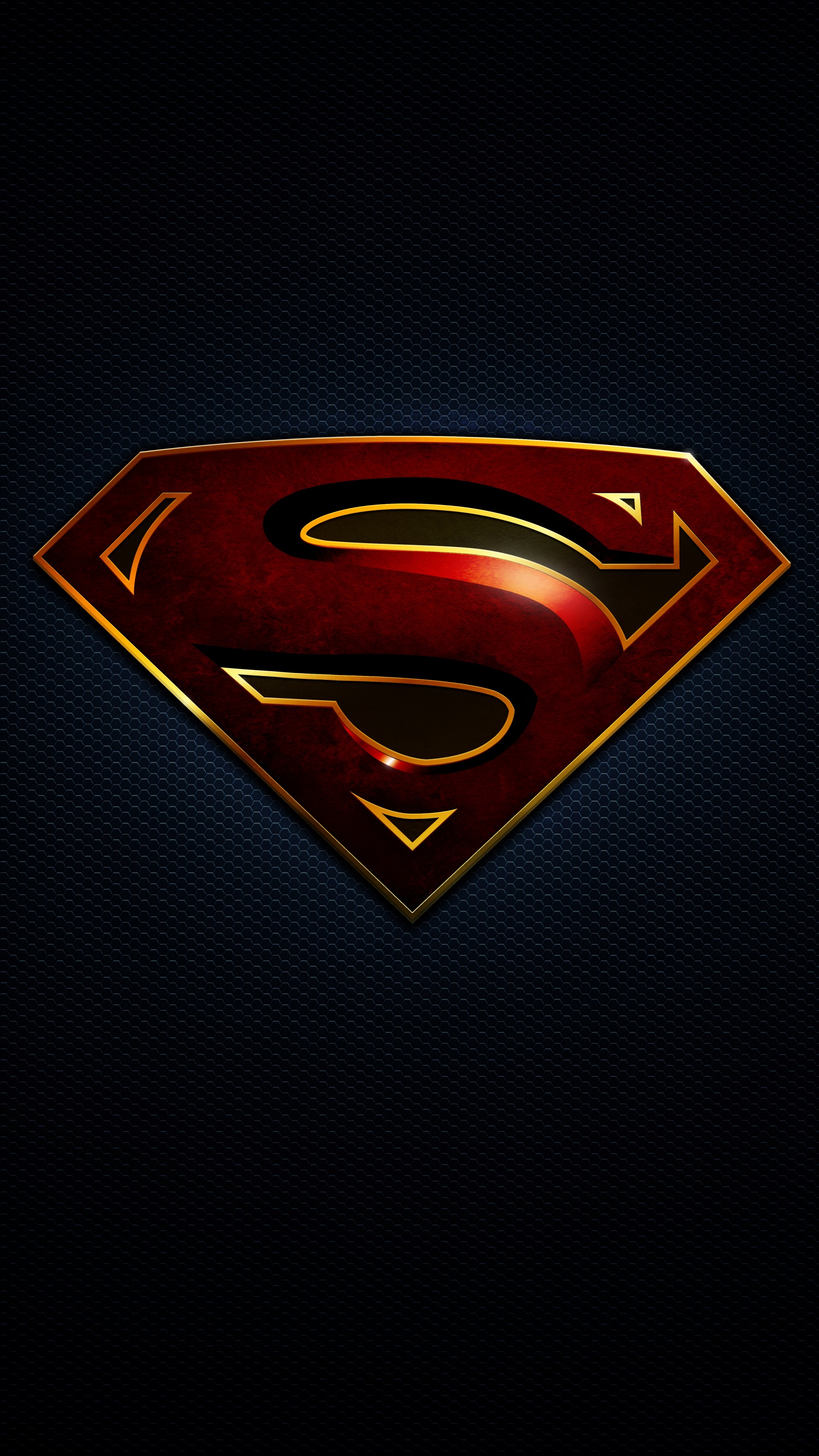 Superman S-shield emblem, House of El crest, dark honeycomb texture, 4K Phone wallpaper