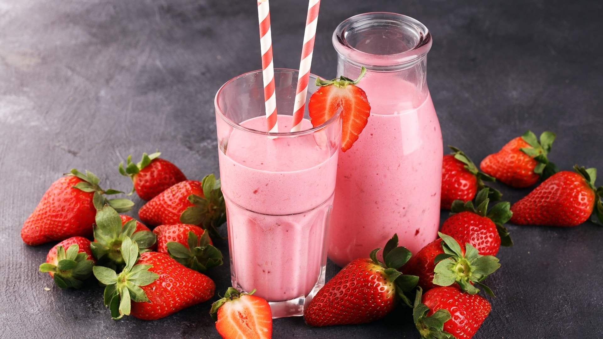 Healthy strawberry milkshake, Nutrient-packed, Fresh and fruity, Wholesome delight, 1920x1080 Full HD Desktop