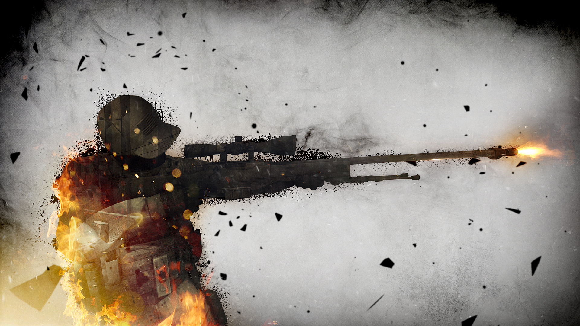 AWP sniper rifle, Counter-Terrorist sniper silhouette, firing muzzle flash, Full HD Desktop wallpaper