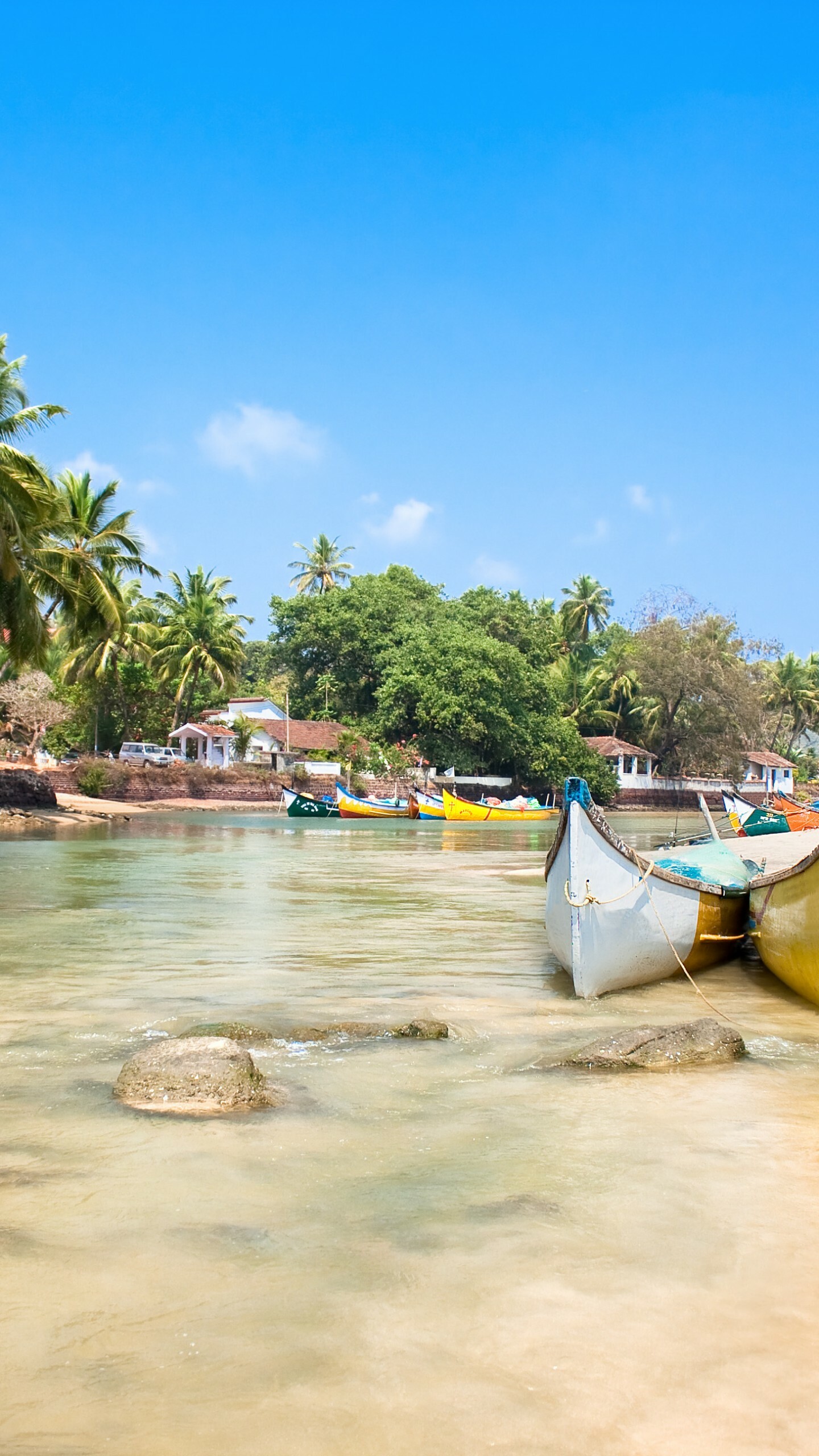 Goa beach paradise, Indian ocean beauty, Palms and boats, Nature's wonder, 1440x2560 HD Phone