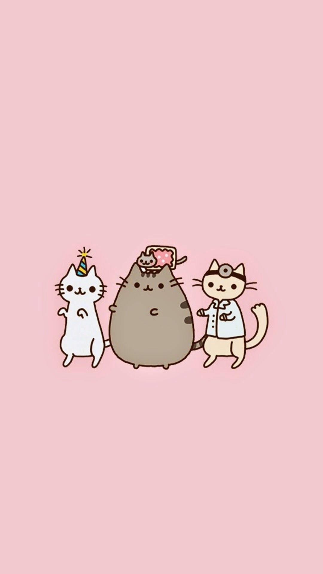 Pusheen the Cat, Party hat cat, Doctor cat illustration, Pastel pink background, Full HD Phone wallpaper