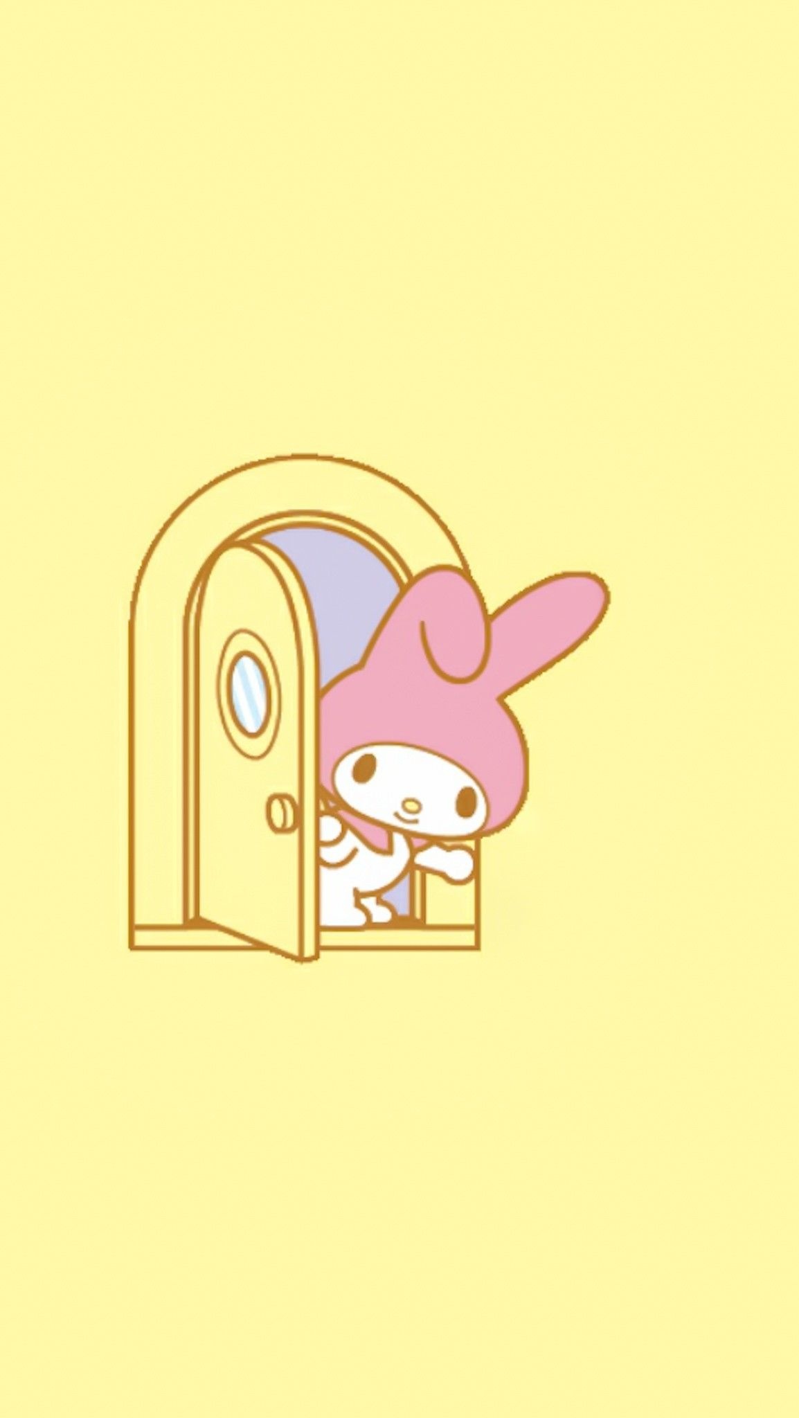 My Melody, open arched door, pastel yellow palette, HD Phone wallpaper
