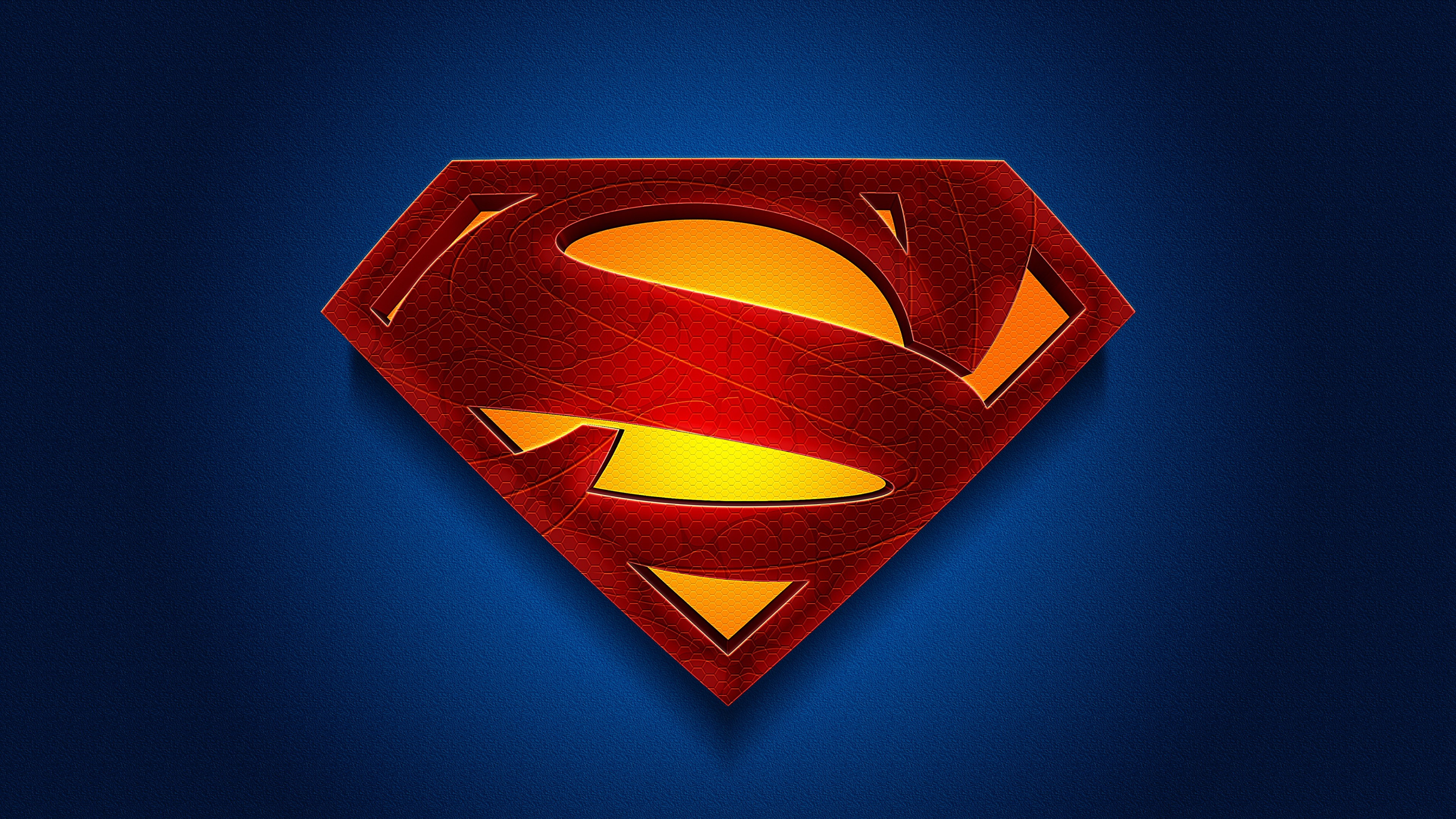 Man of Steel Superman emblem, House of El crest, textured blue surface, 4K Desktop wallpaper