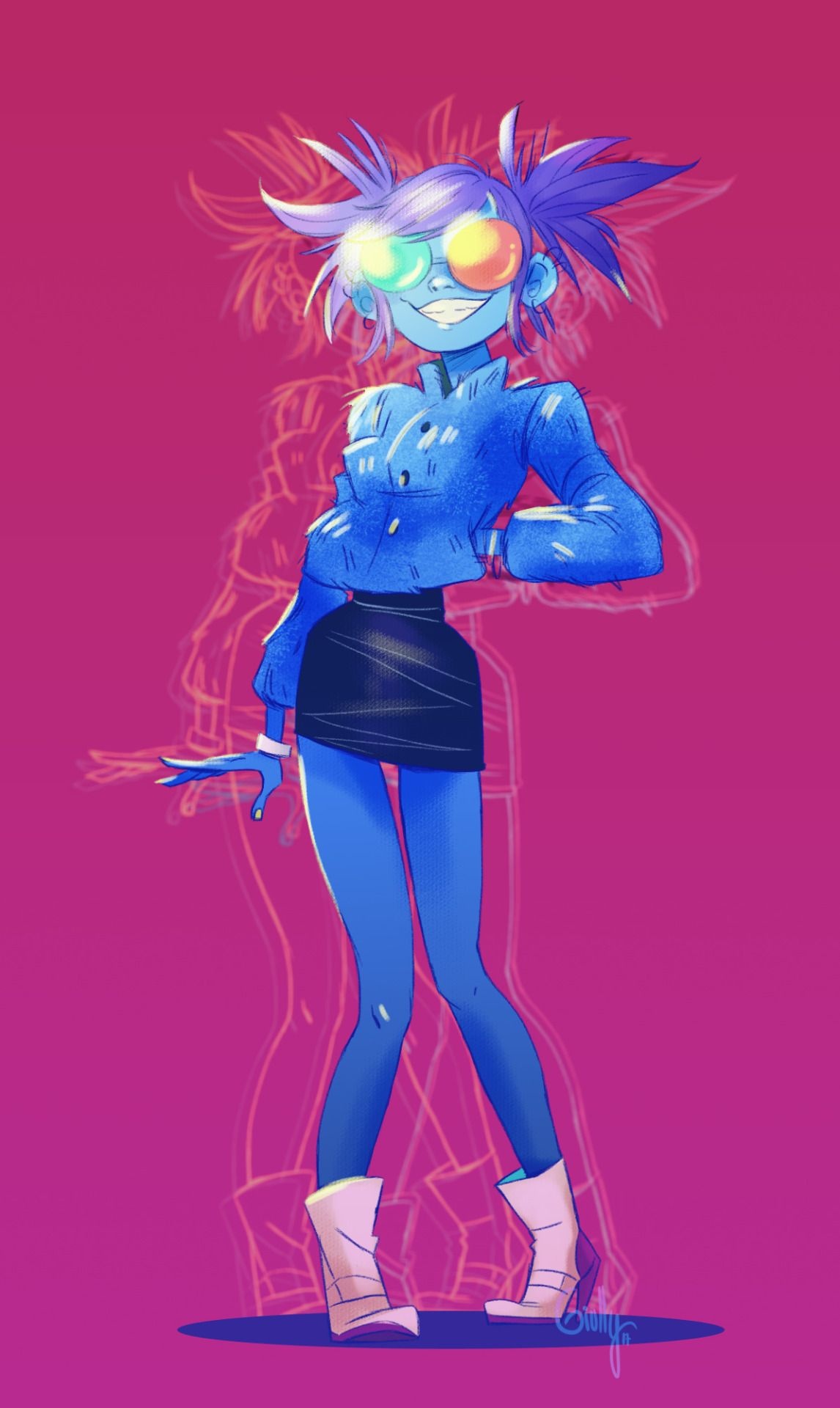 Noodle, Gorillaz member, Sugarsnaptea inspiration, Blue-haired musician, 1150x1920 HD Phone