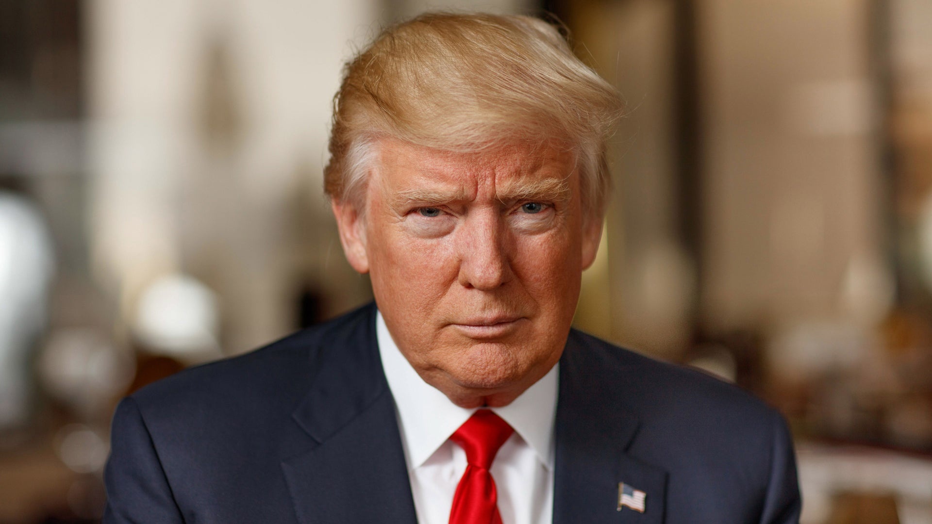 Donald Trump, red necktie, US flag lapel pin, Full HD Desktop wallpaper