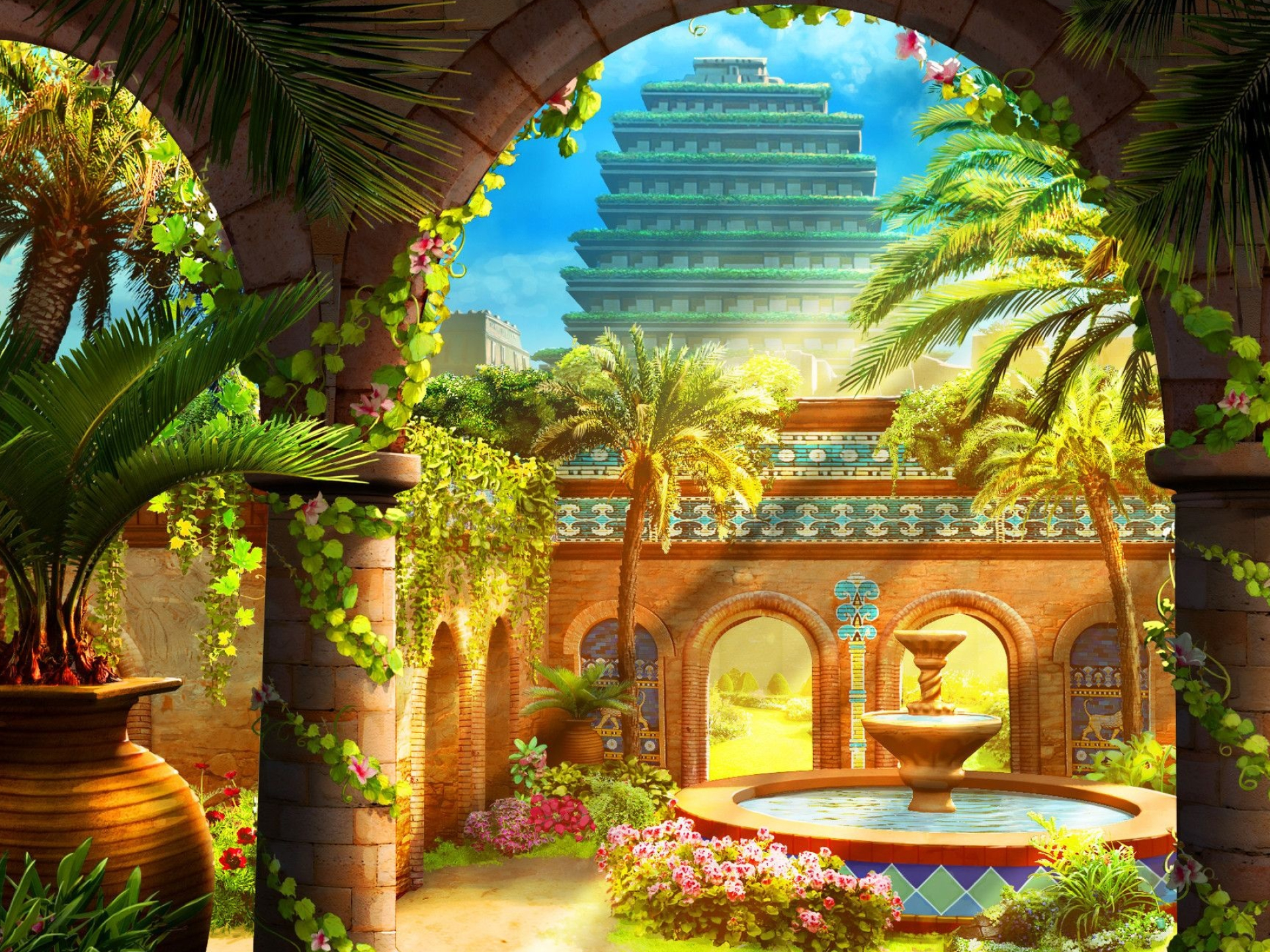 Fountain, Hanging Gardens of Babylon Wallpaper, 1920x1440 HD Desktop