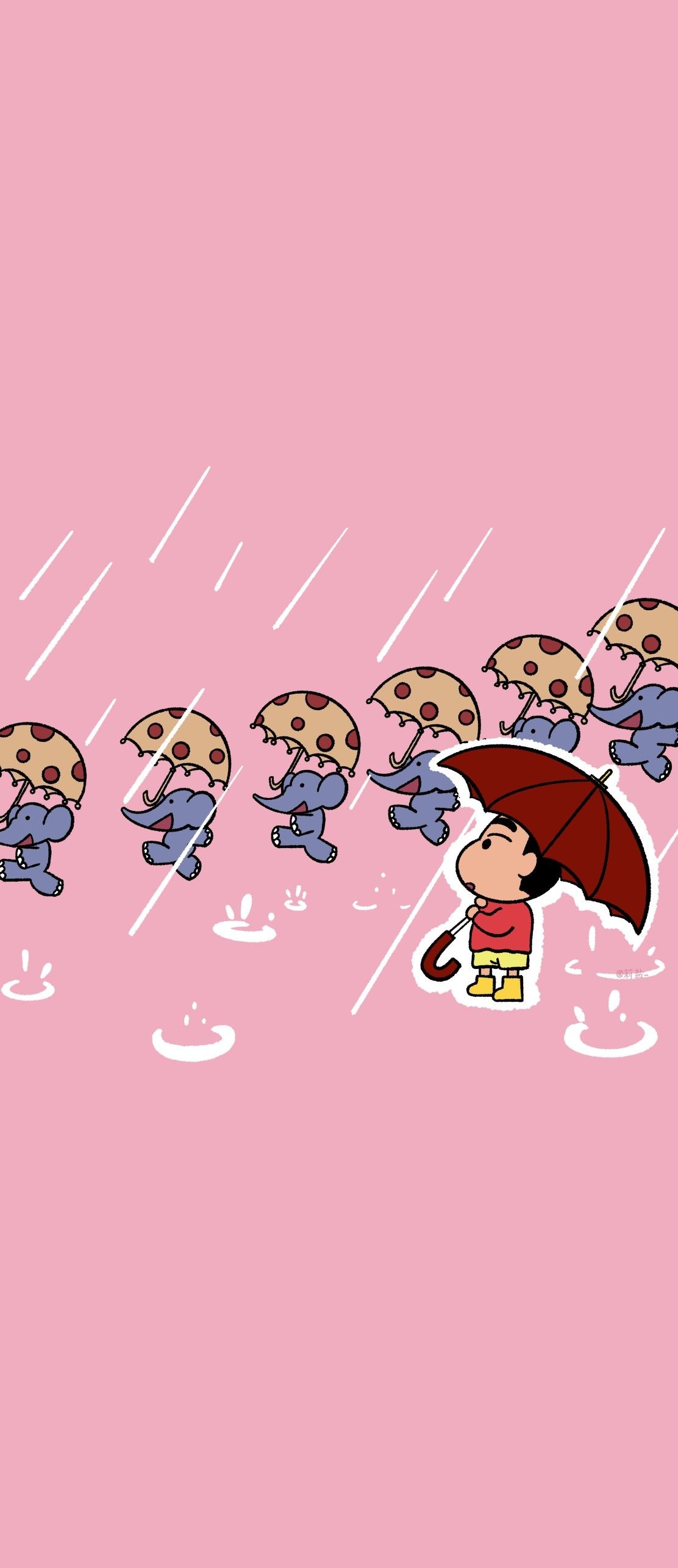 Shinnosuke Nohara, blue cartoon elephants, red rain umbrella, HD Phone wallpaper