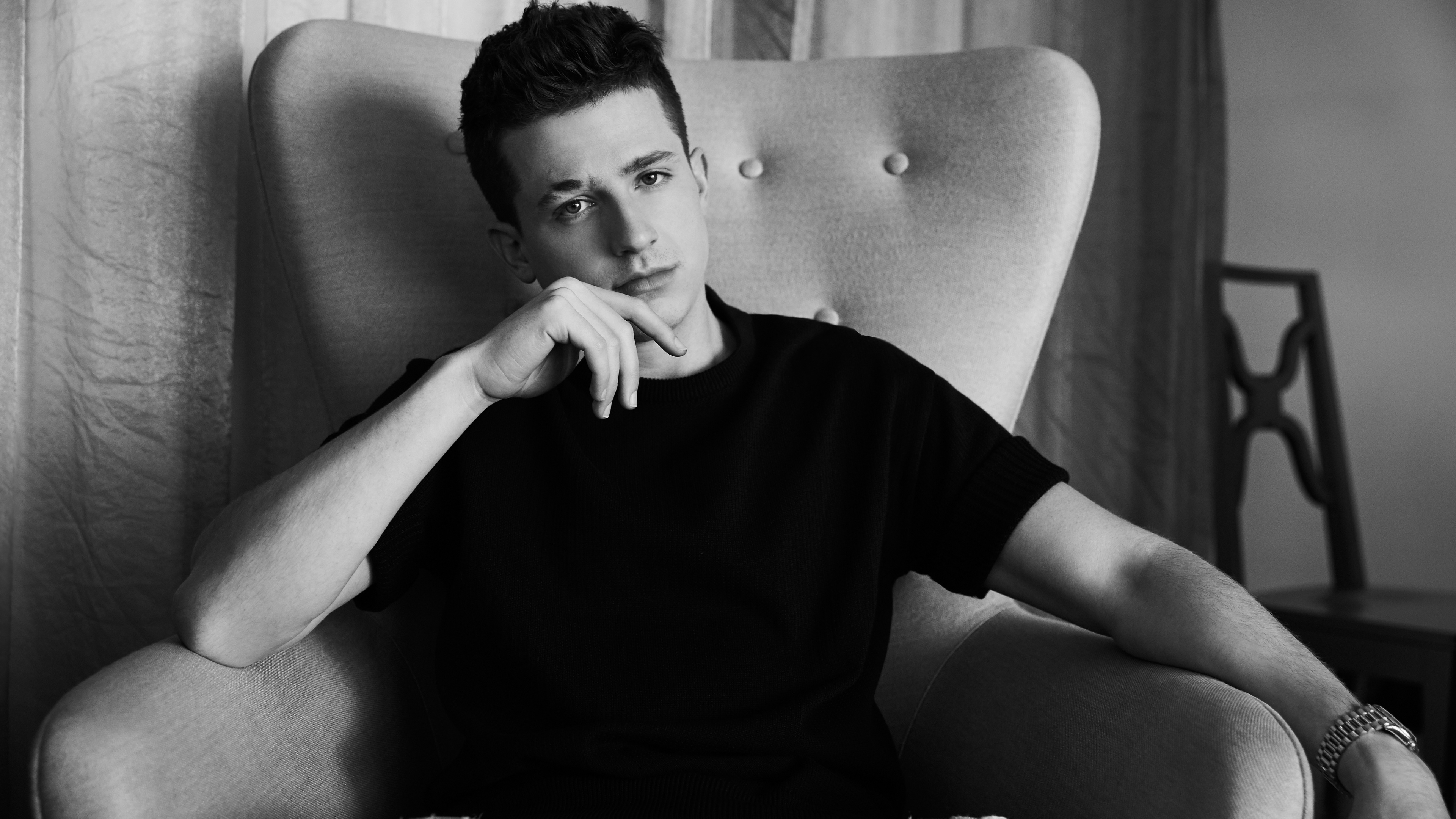 Charlie Puth monochrome, 5K wallpapers, HD images, Music artist, 3840x2160 4K Desktop