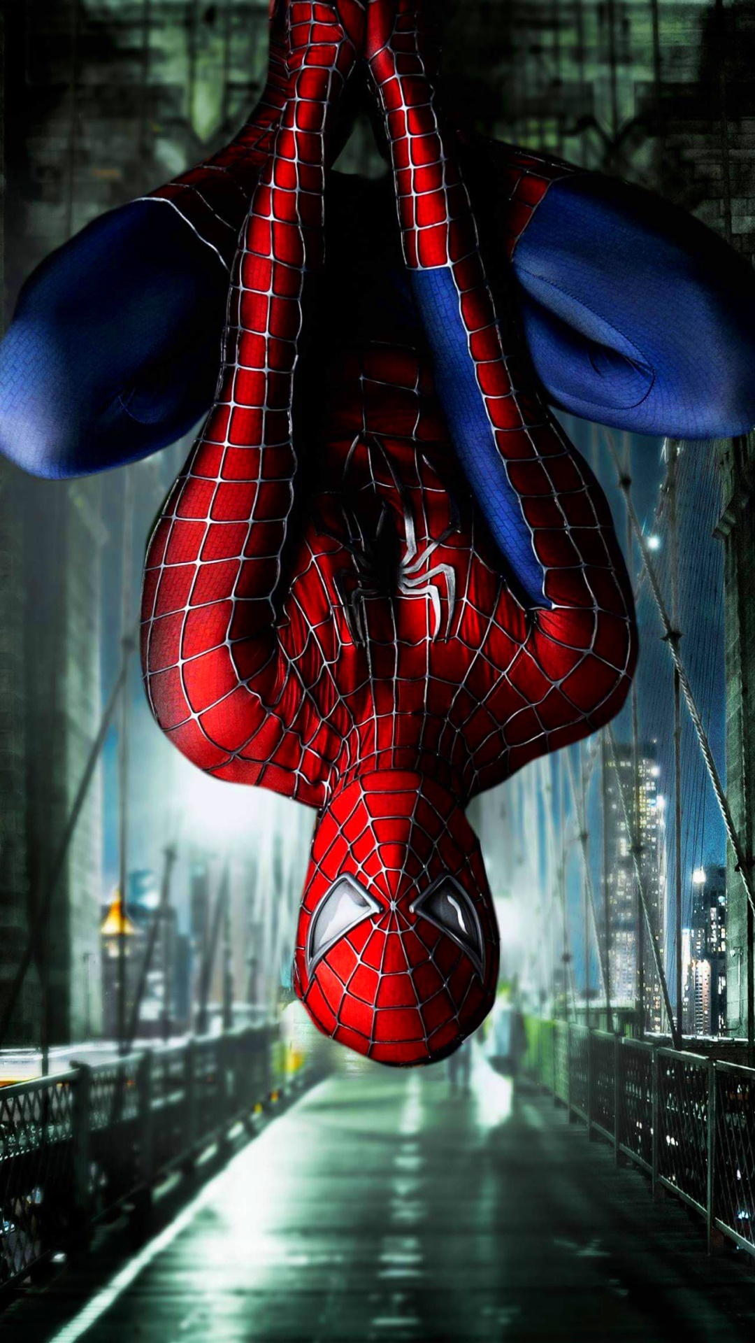 Tobey Maguire Spider-Man, Brooklyn Bridge walkway, Red blue Spider-Man suit, Full HD Phone wallpaper