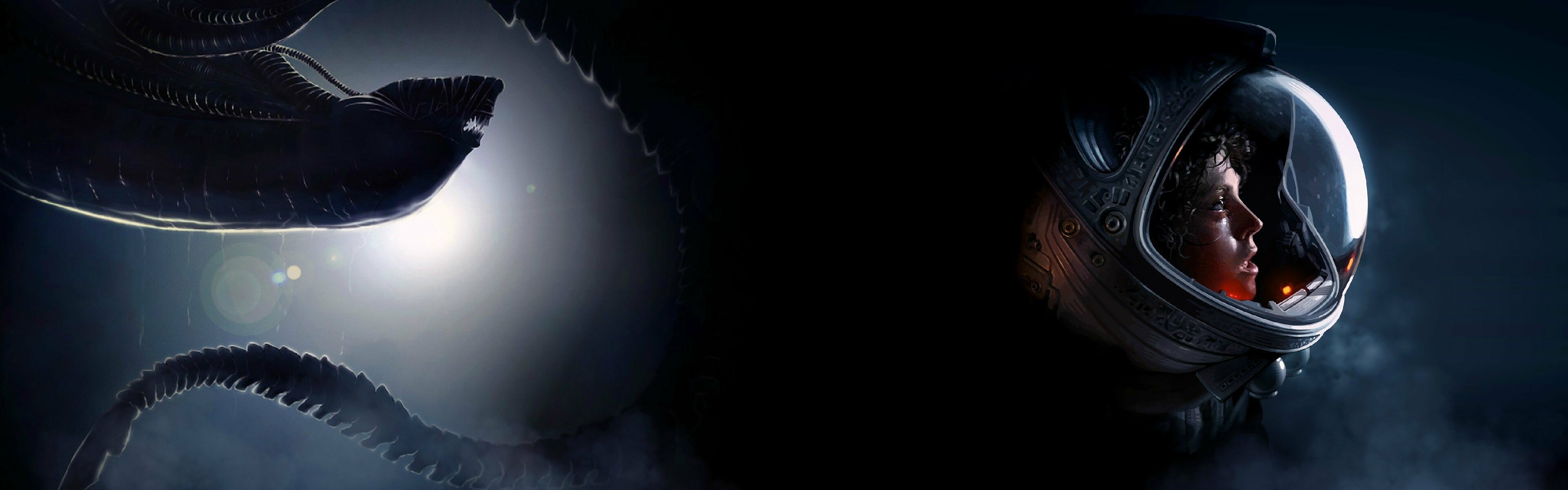 Xenomorph and Ellen Ripley, Alien (Movie) Wallpaper, 3840x1200 Dual Screen Desktop