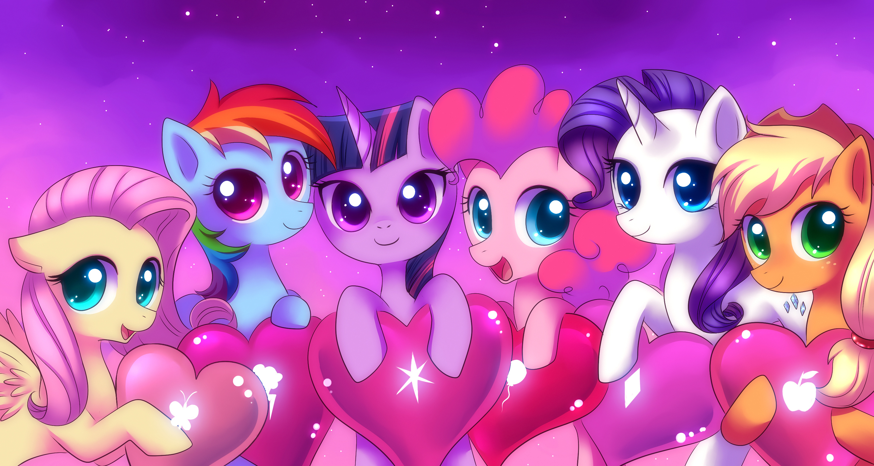 Mane Six, Twilight Sparkle, Rainbow Dash, My Little Pony, Glowing cutie mark hearts, HD Desktop wallpaper