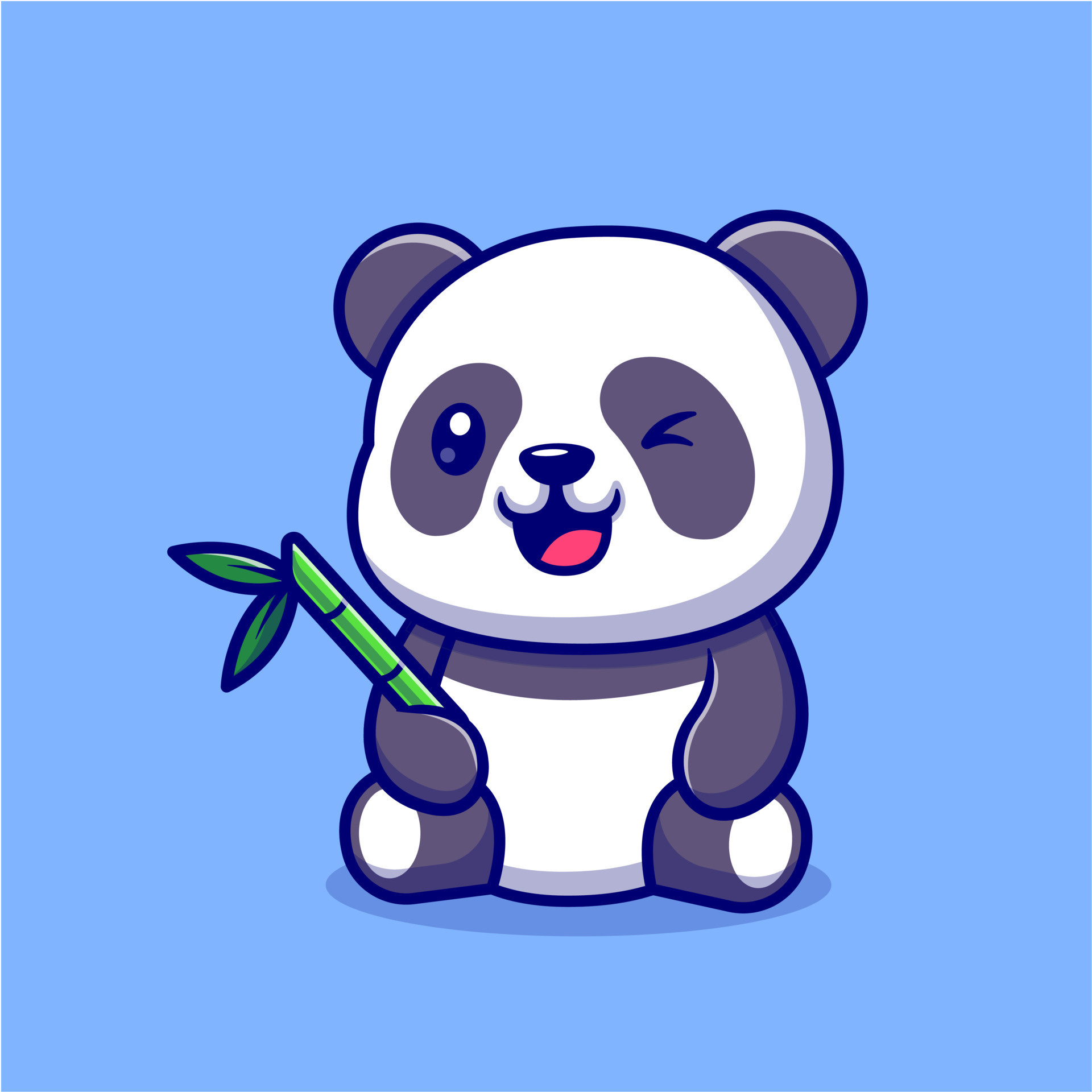 Winking cartoon panda, Green bamboo stalk, Light blue backdrop, HD Phone wallpaper