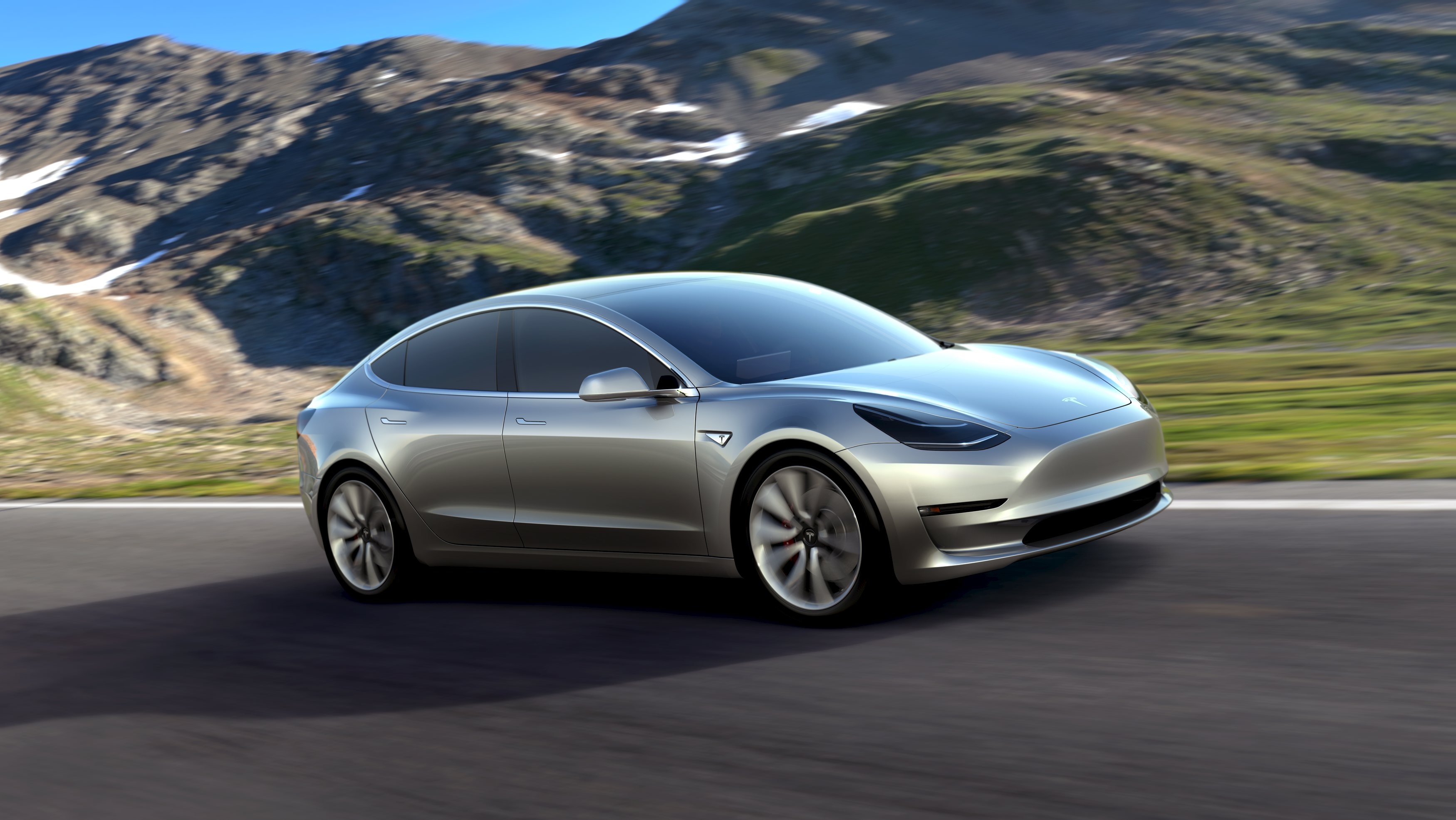 Mountain, Tesla Model 3 Wallpaper, 3500x1970 HD Desktop