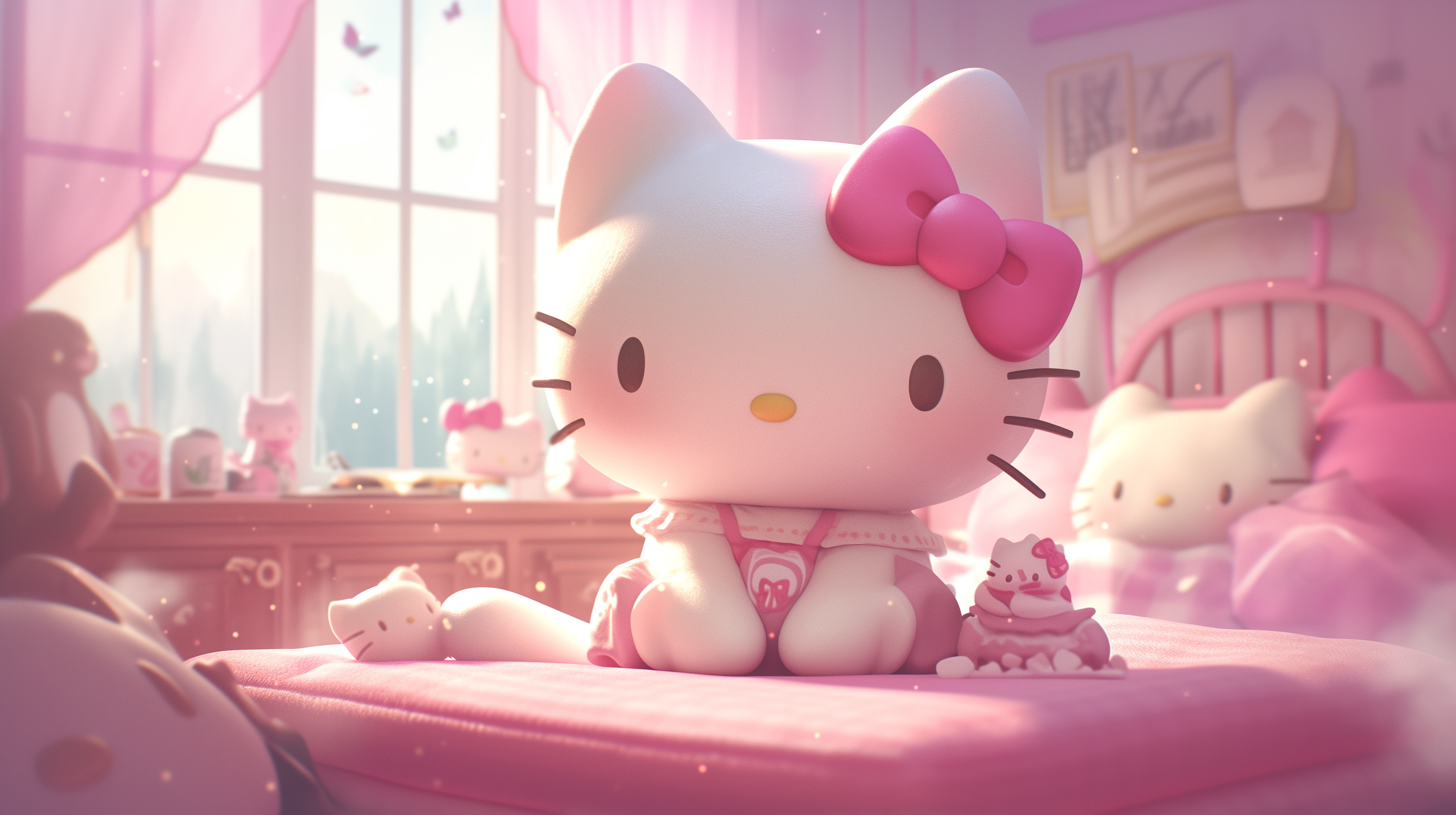 3D Hello Kitty, Cute Pink Wallpaper, 2920x1640 HD Desktop