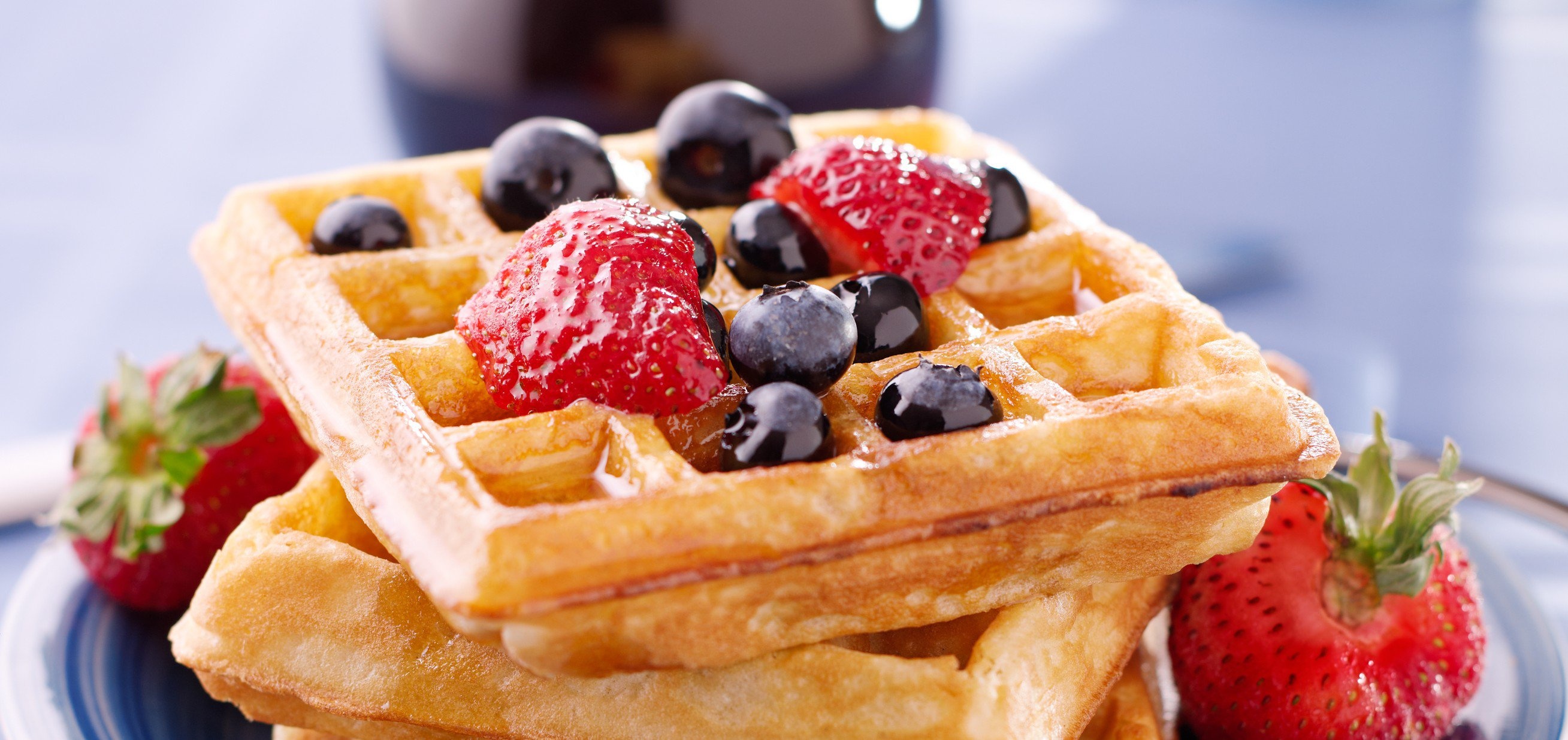 HQ waffle pictures, 4K wallpapers, Vibrant food, Food photography, 2620x1240 Dual Screen Desktop