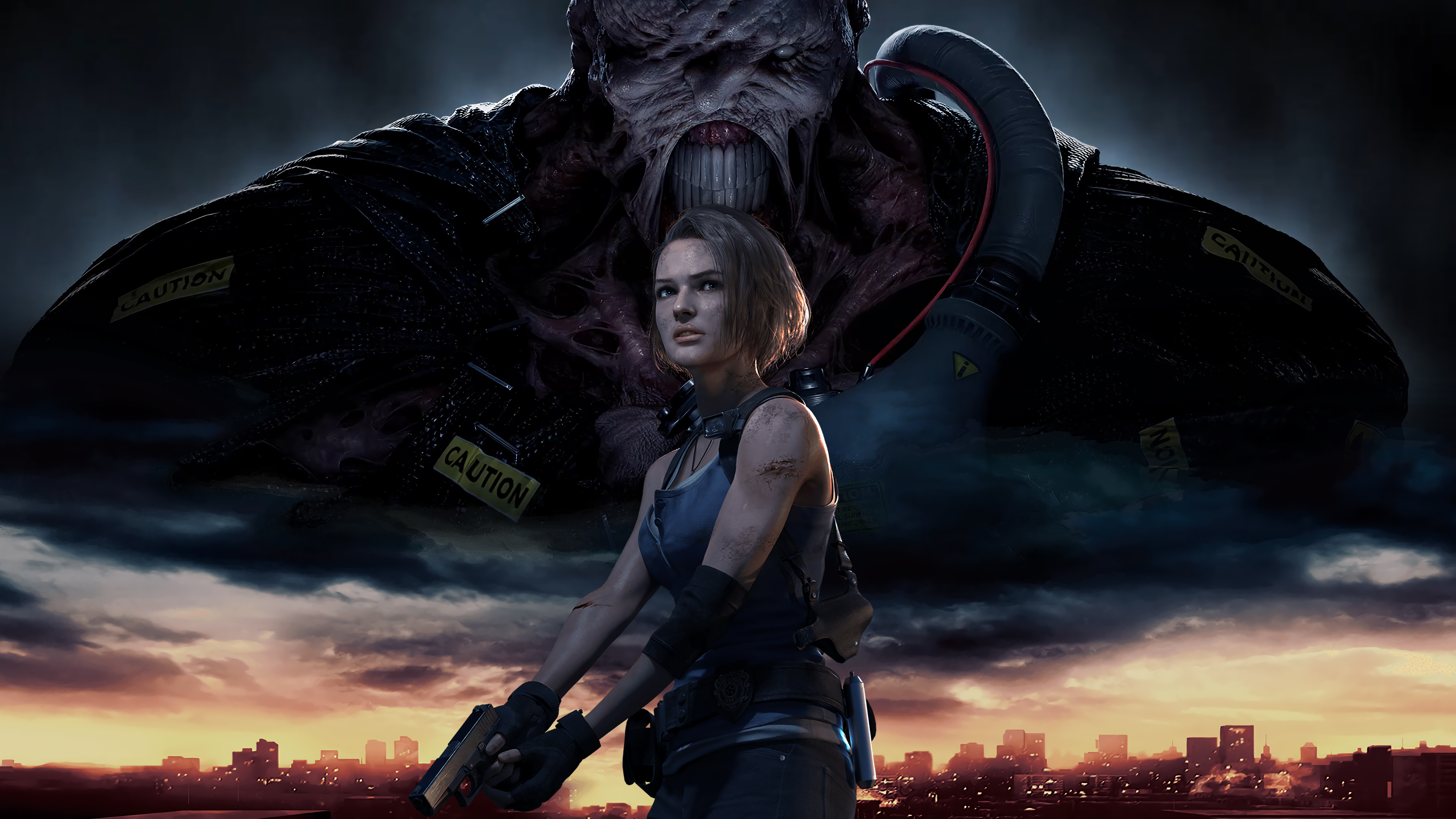 Jill Valentine, Nemesis, burning Raccoon City, 4K Desktop wallpaper