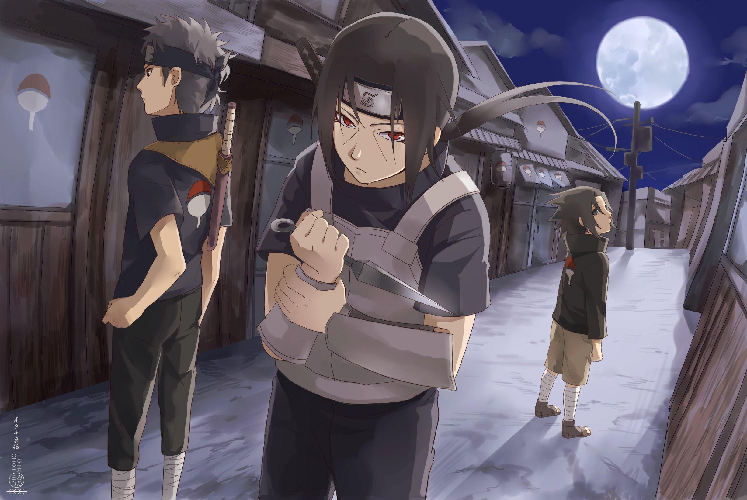 Itachi Uchiha, Shisui Uchiha, young Sasuke Uchiha, Uchiha clan compound, HD Desktop wallpaper