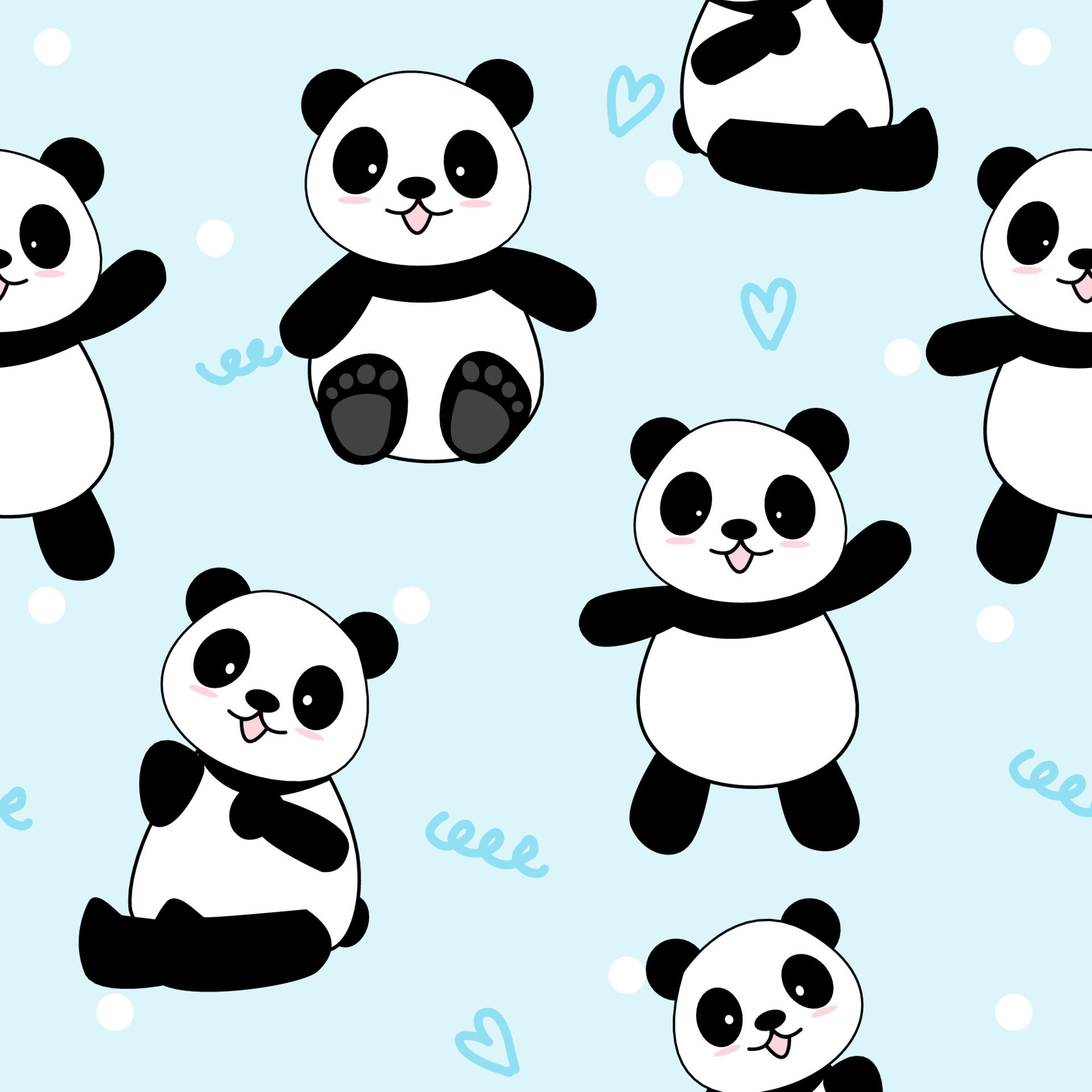 Cartoon baby panda, Seamless panda pattern, Pastel blue doodle background, HD Phone wallpaper