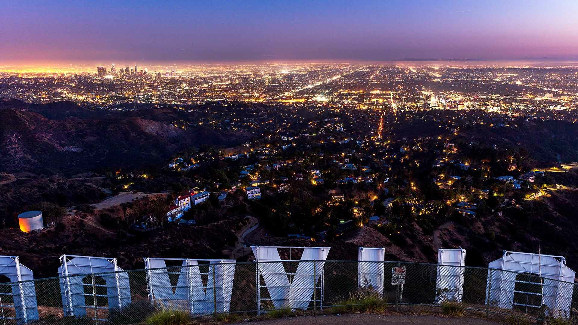 LA nightscape, Hollywood Sign Wallpaper, 1920x1080 Full HD Desktop