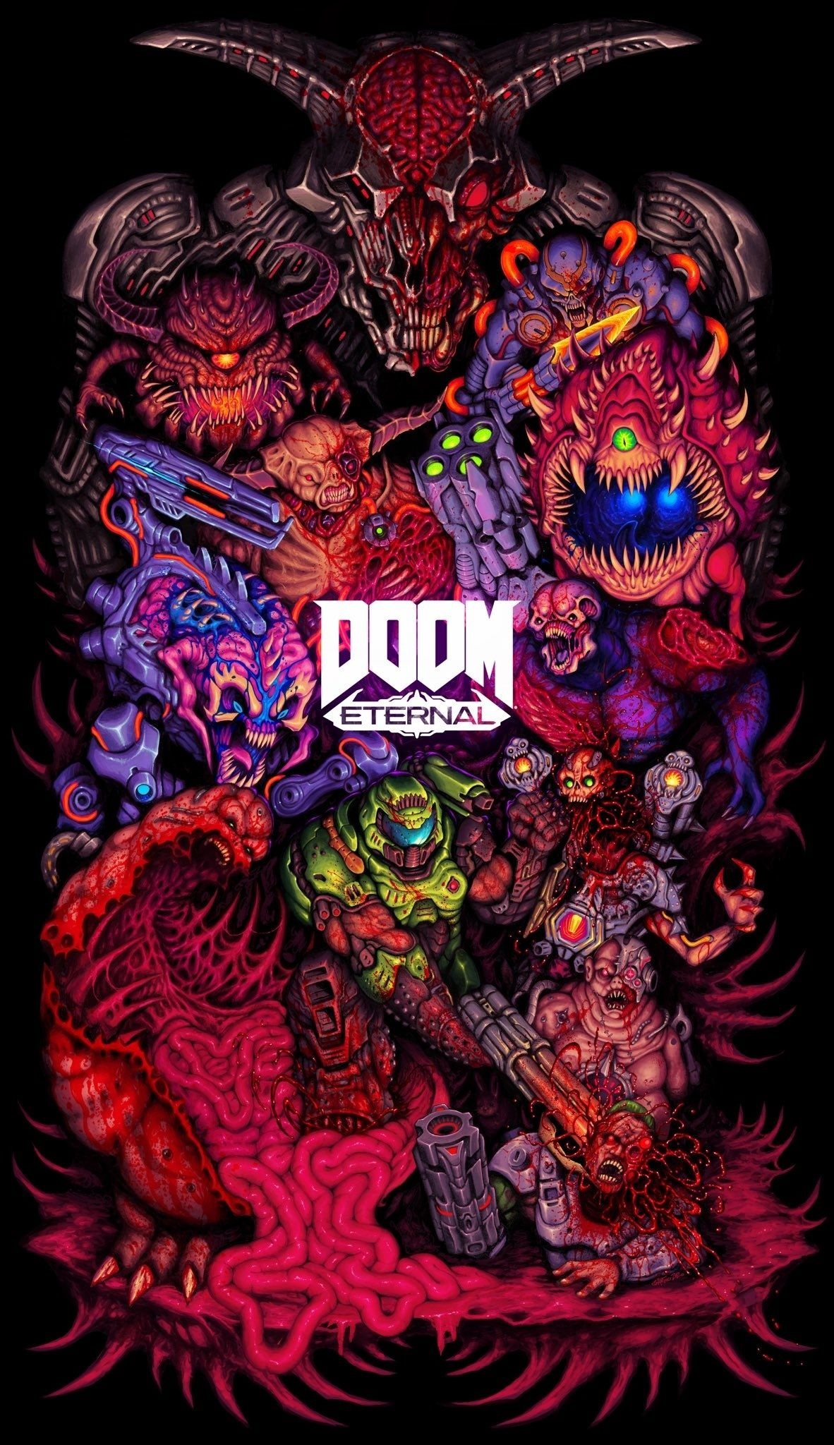 Doom Slayer, Icon of Sin, Cacodemon, Doom Eternal logo, HD Phone wallpaper