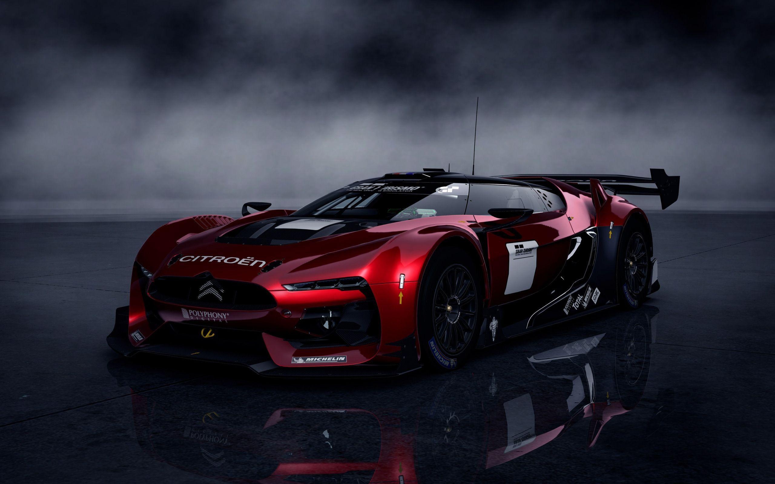 GT by CitroÃ«n Race Car, Gran Turismo livery, reflective wet tarmac, HD Desktop wallpaper