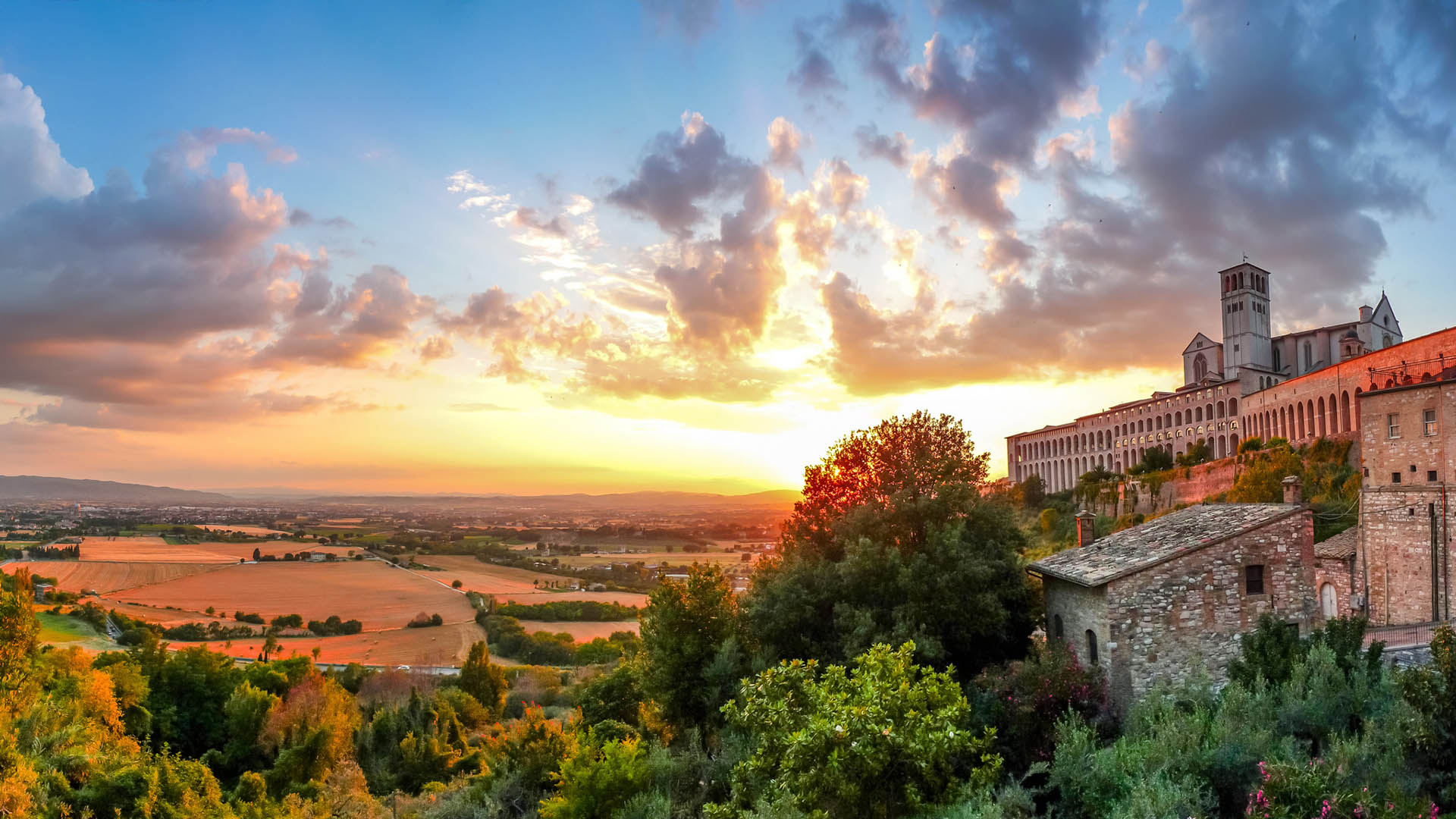 Basilica of Saint Francis, Amazing view, Sunset, Umb tour guide, 1920x1080 Full HD Desktop