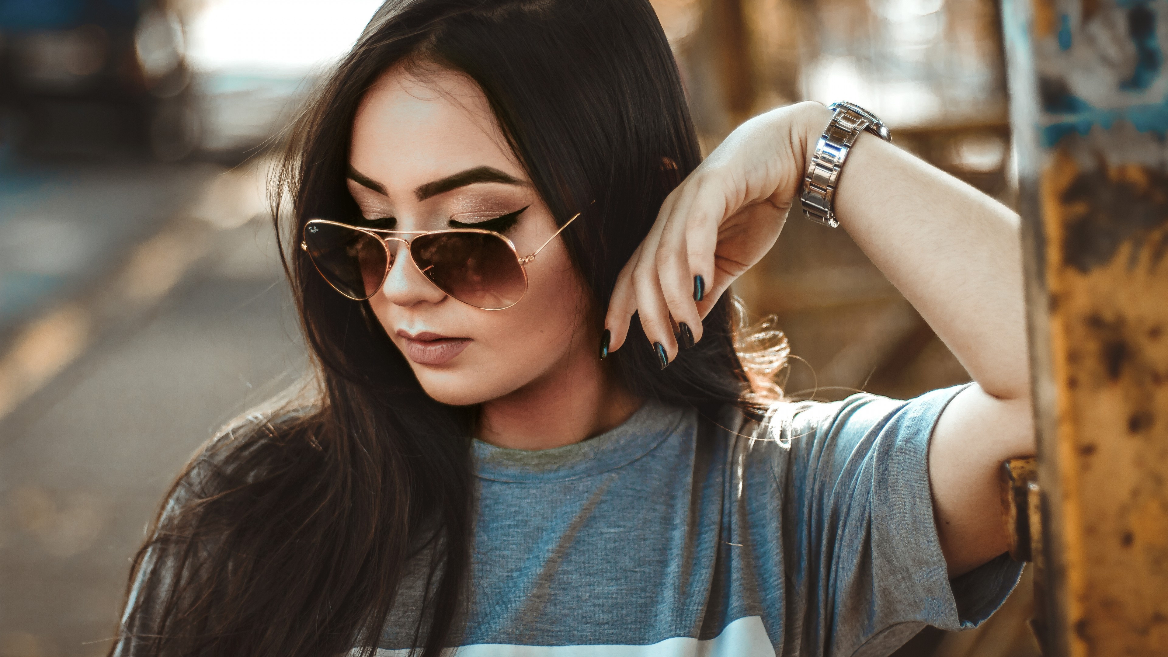 Fashion model, Sunglasses style, Wristwatch glamour, Urban chic, 3840x2160 4K Desktop