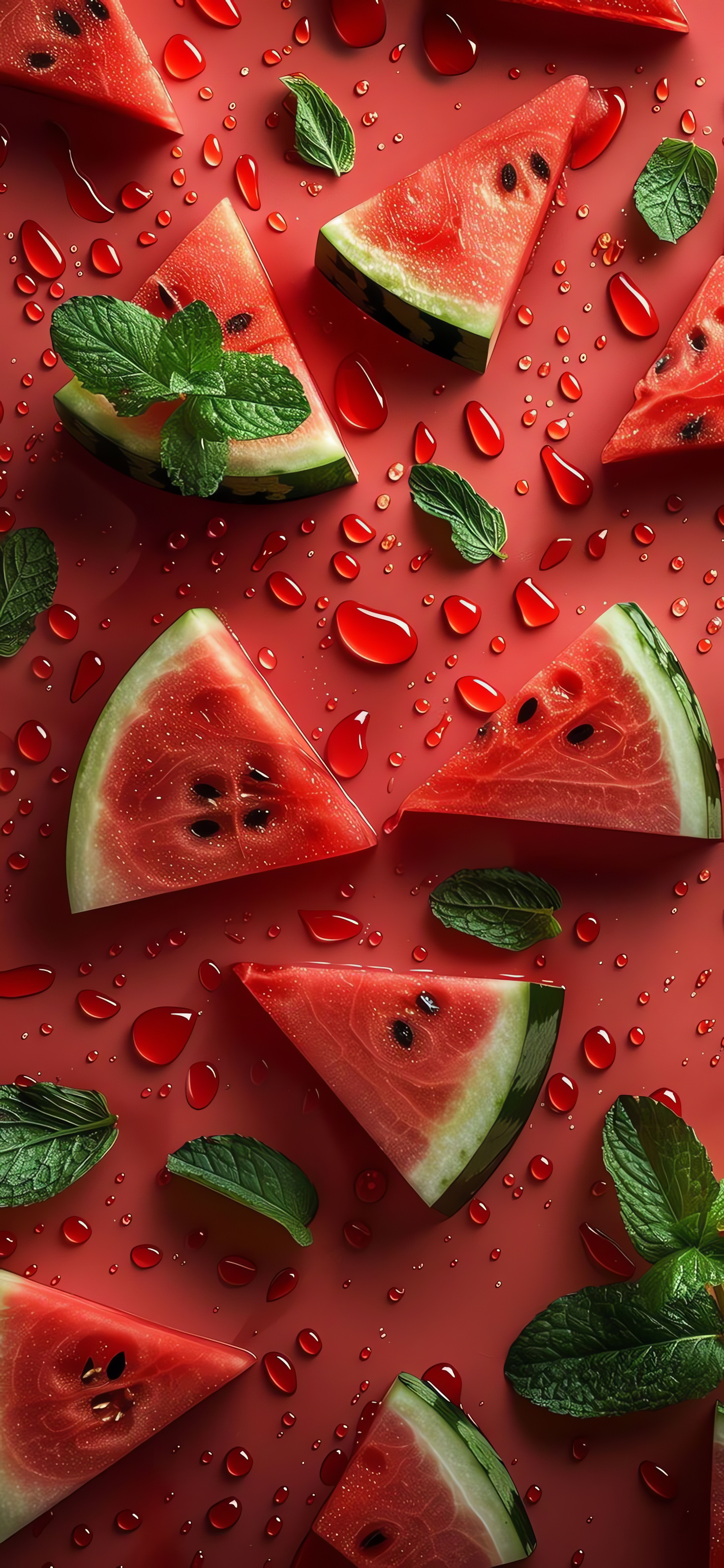 Watermelon Slices, Mint Leaves, Water Drops, Juicy Fruits HD Wallpaper