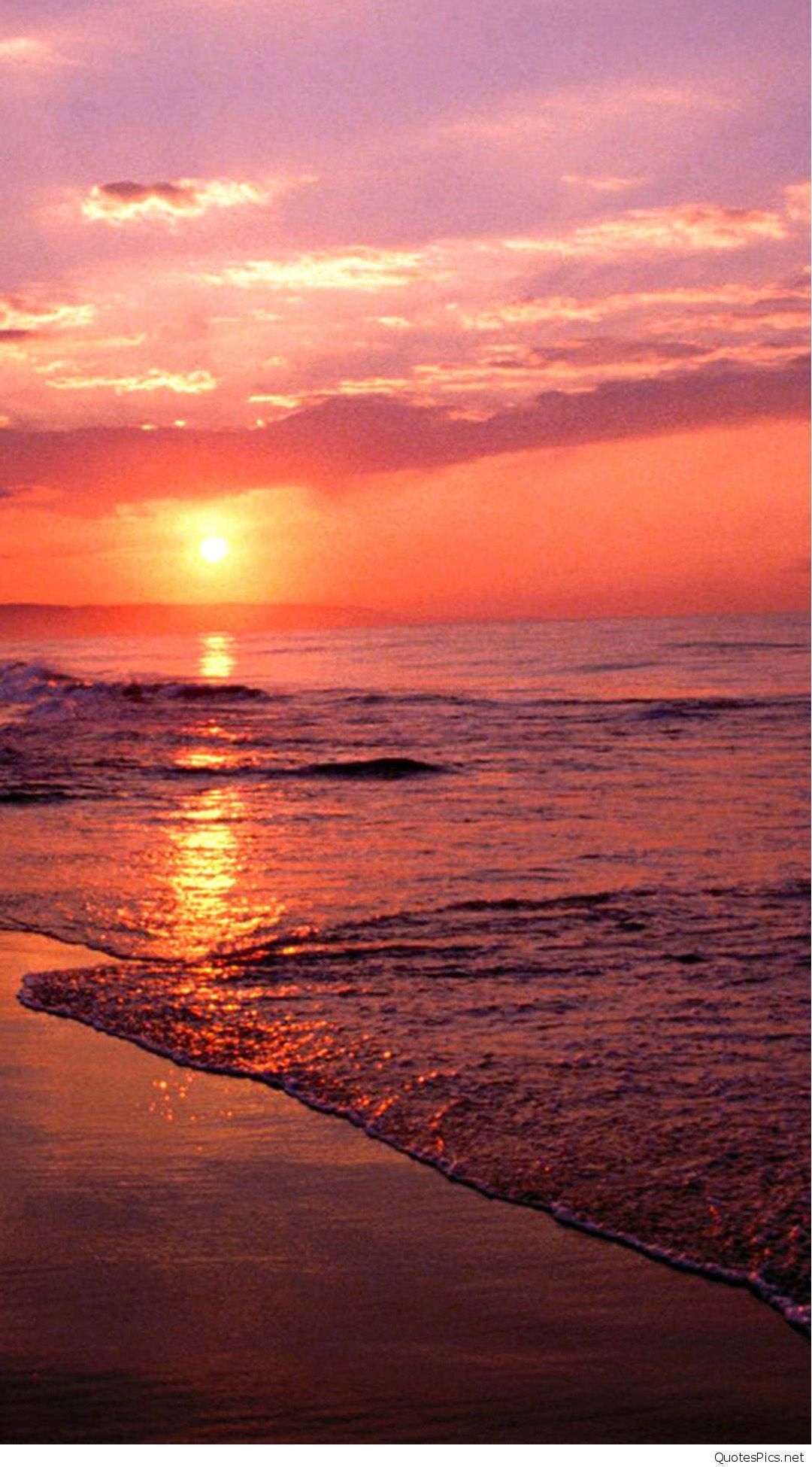 Pink ocean sunset, Foamy shoreline wave, Sunlight ocean reflection, HD Phone wallpaper