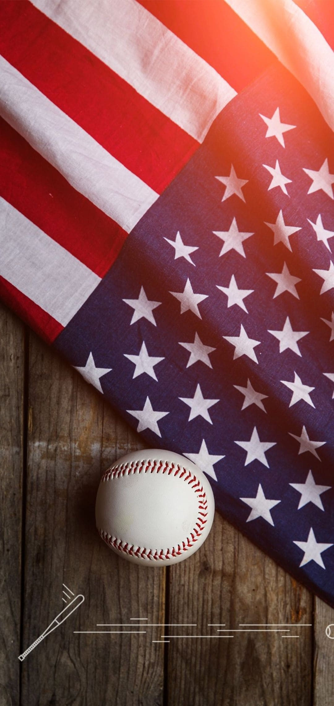 American flag and ball, Major League Baseball Wallpaper, 1080x2280 HD Phone