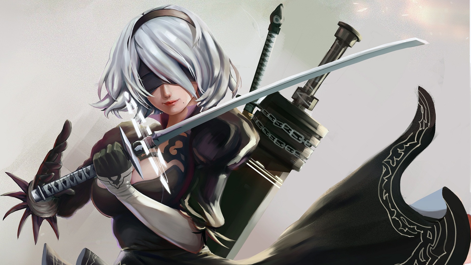 2B, Virtuous Contract katana, NieR:Automata, Full HD Desktop wallpaper