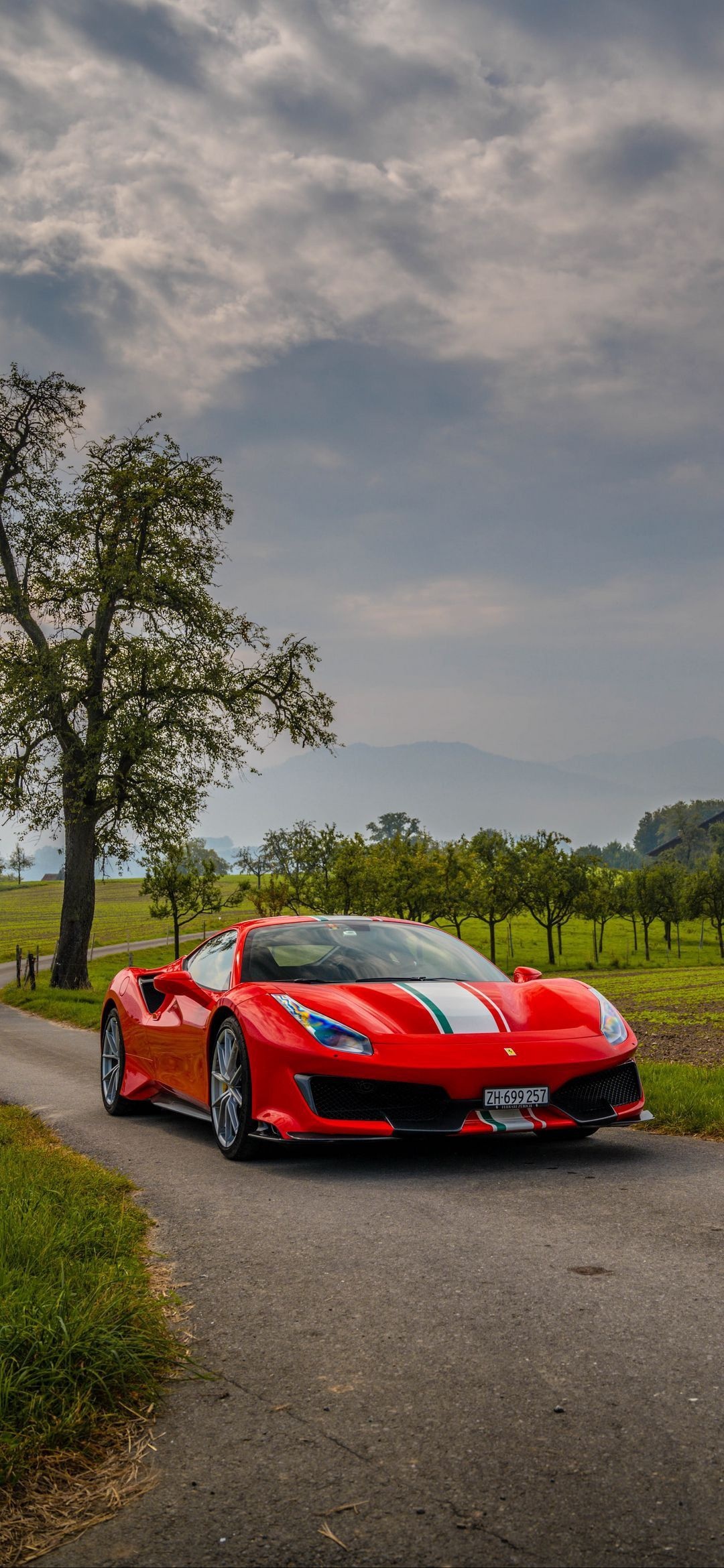 Ferrari 488 Pista, ZH 699 257, rural country road, HD Phone wallpaper