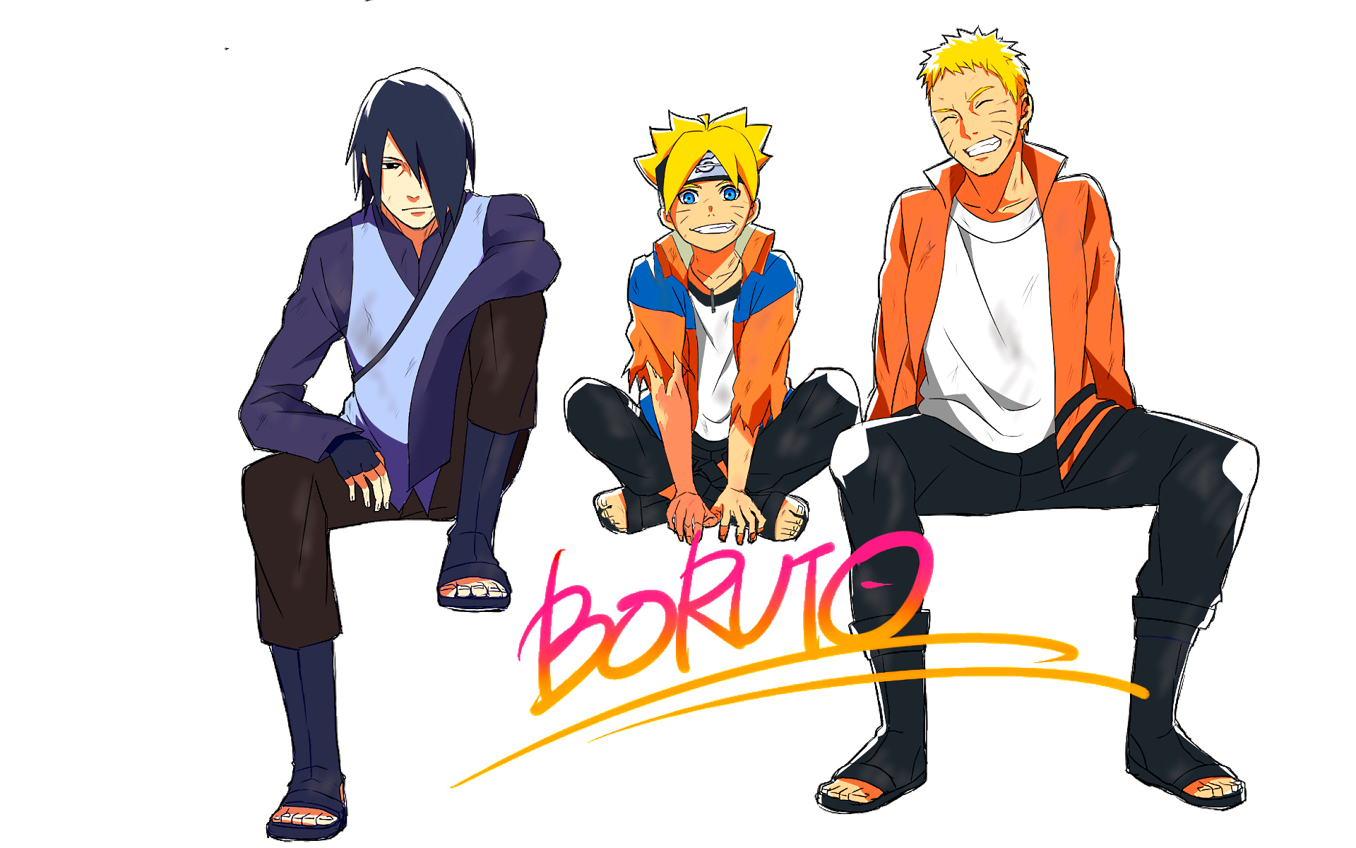 Sasuke Uchiha, Boruto Uzumaki, Naruto Uzumaki, BORUTO text, HD Desktop wallpaper