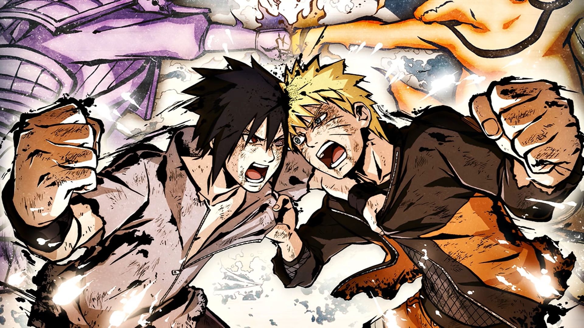Naruto Uzumaki, Sasuke Uchiha, Kurama Avatar, Sasuke Susanoo, Full HD Desktop wallpaper