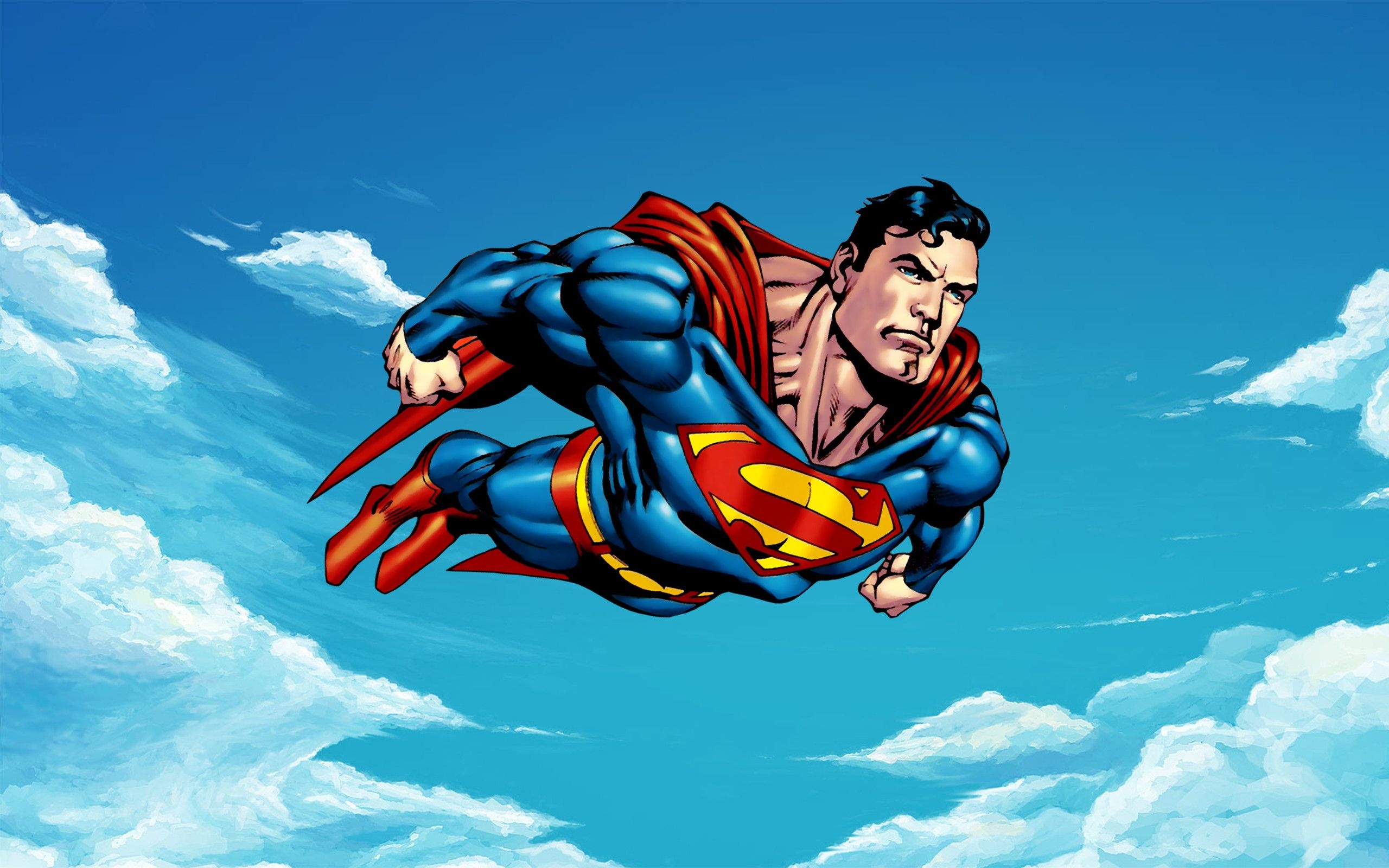 DC Comics Superman, Superman S-shield emblem, Blue sky with clouds, HD Desktop wallpaper