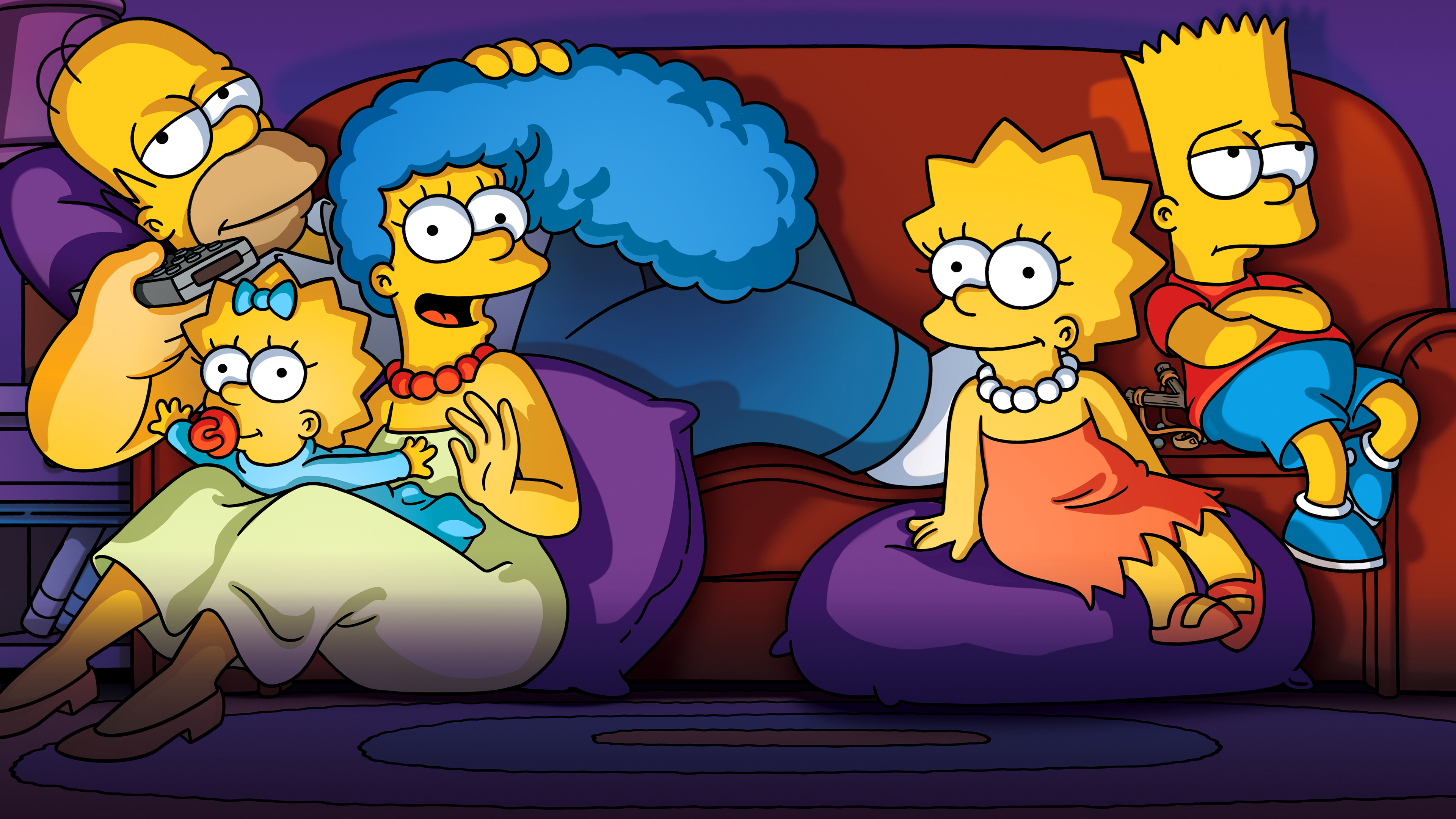 Bart Simpson, Homer Simpson, Marge Simpson, Lisa Simpson, Maggie Simpson, 4K Desktop wallpaper