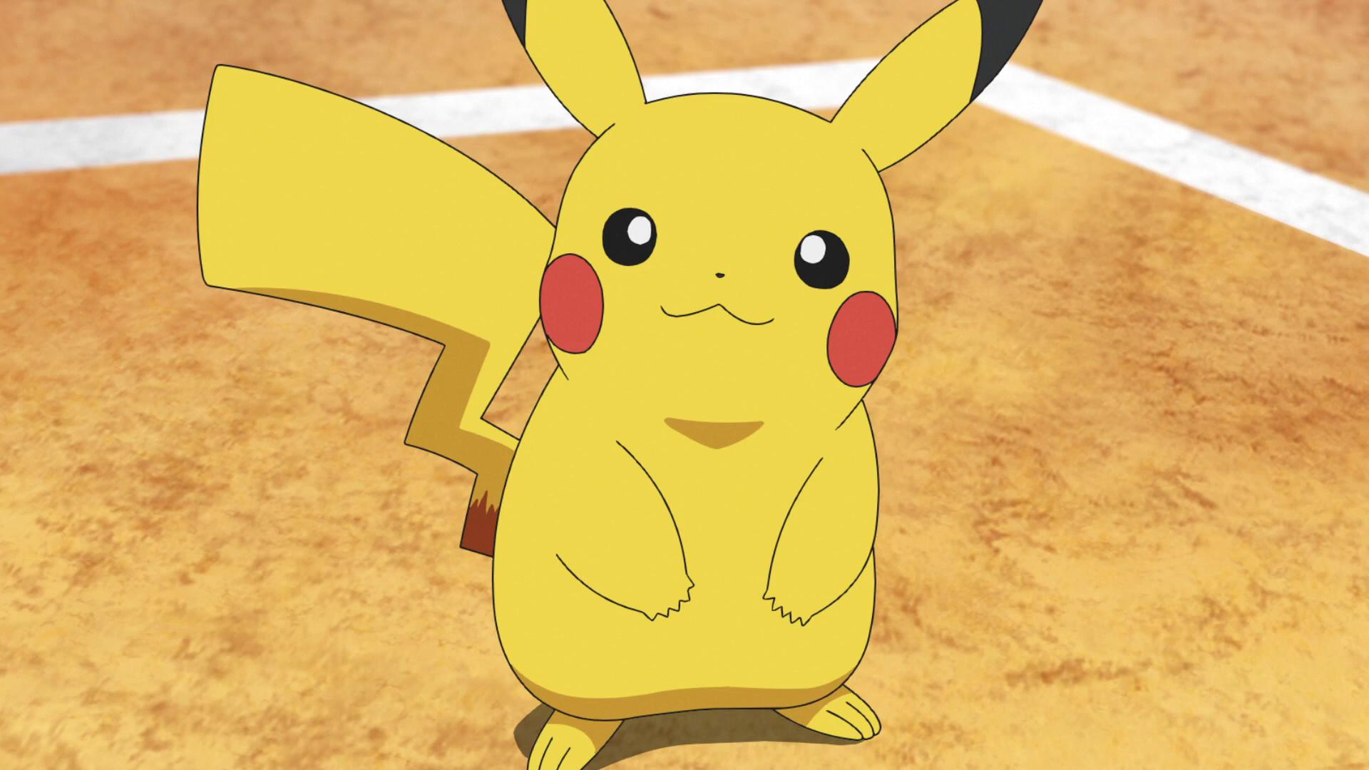 Pikachu, Pokemon battle arena, white boundary line, Full HD Desktop wallpaper