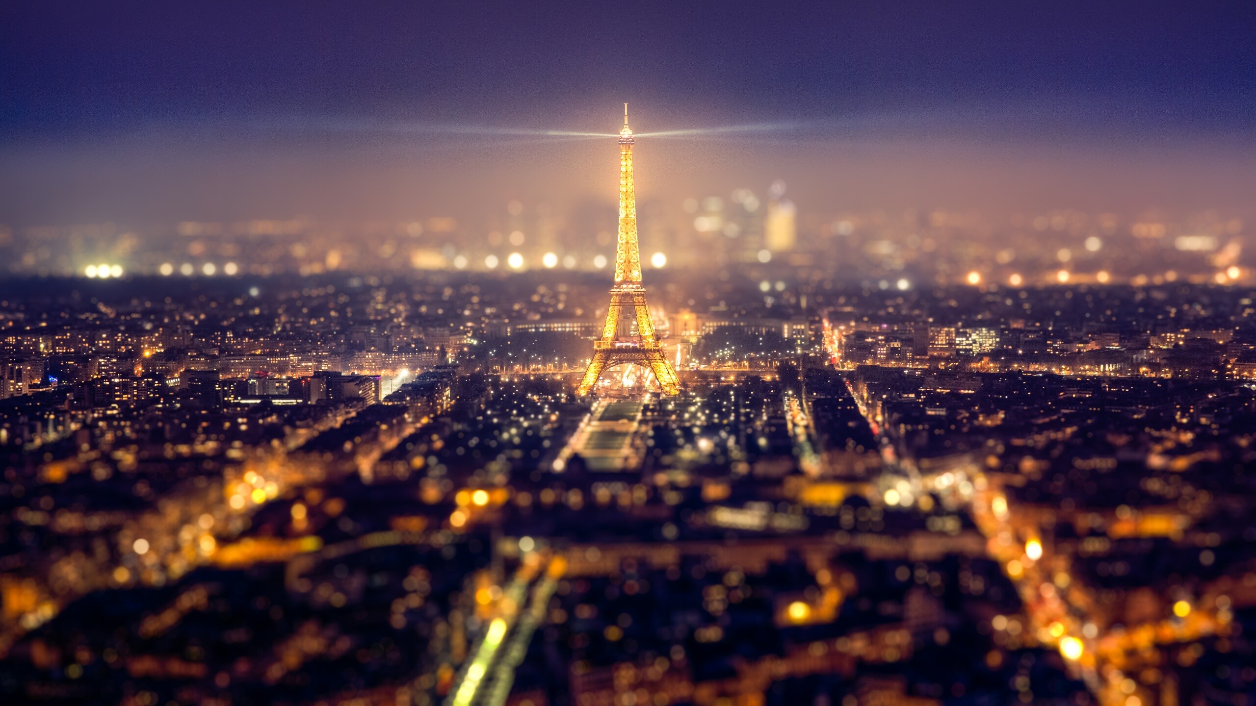 Gold Lights, Eiffel Tower at night, City lights, Romantic backdrop, 2560x1440 HD Desktop