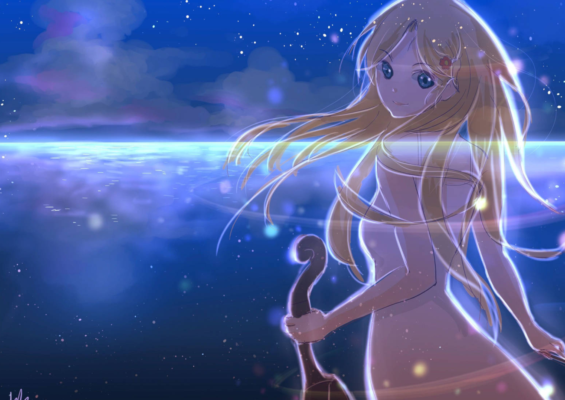 Kaori Miyazono, Violin scroll, Starry ocean horizon, HD Desktop wallpaper