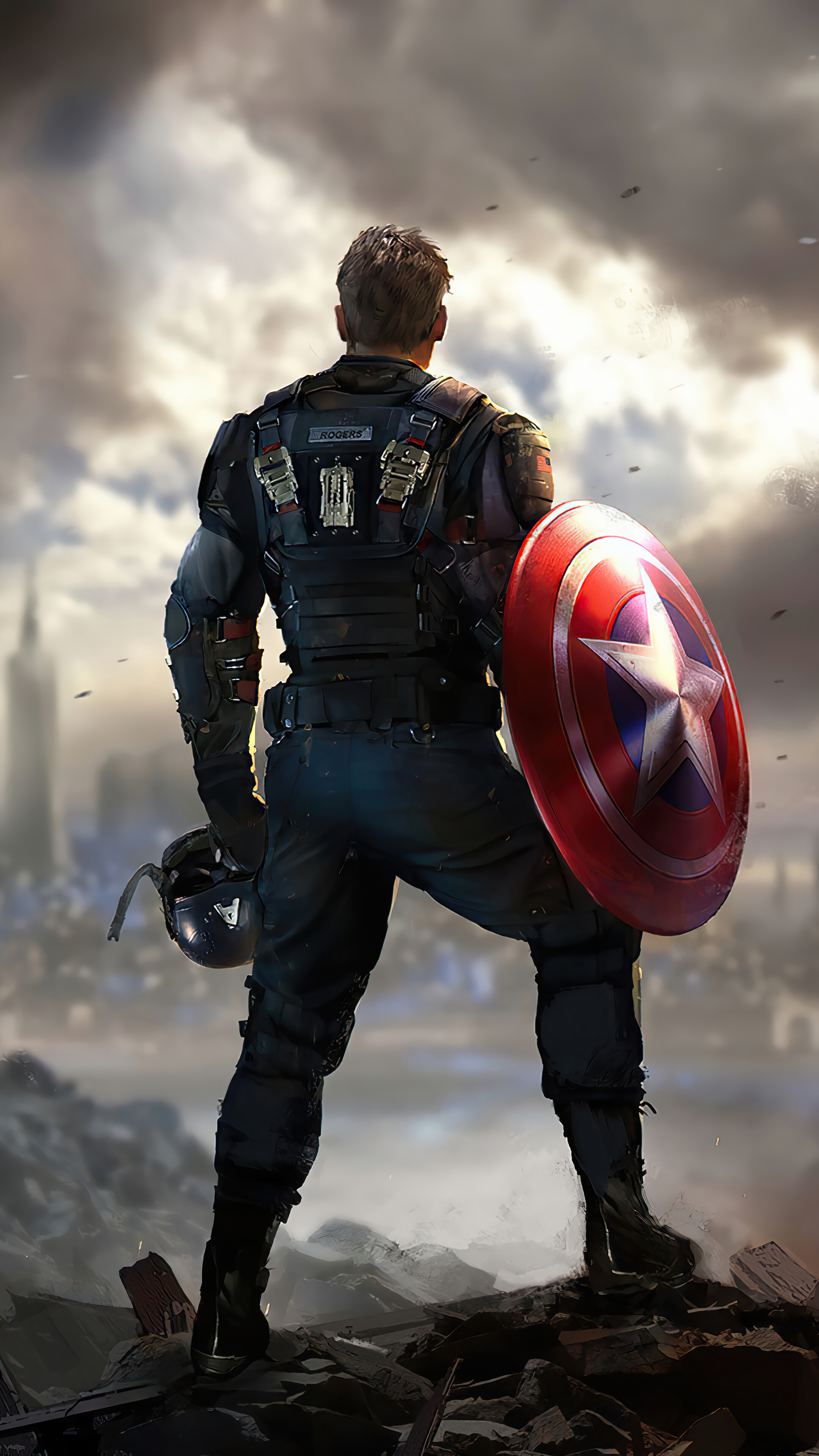 Captain America Steve Rogers, Captain America vibranium shield, ROGERS nameplate, 4K Phone wallpaper