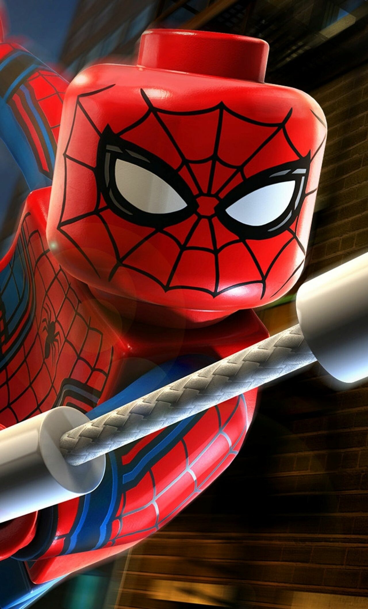 Lego Spider-Man, Wall-crawling hero, Building block web-slinger, Animated excitement, 1280x2120 HD Phone