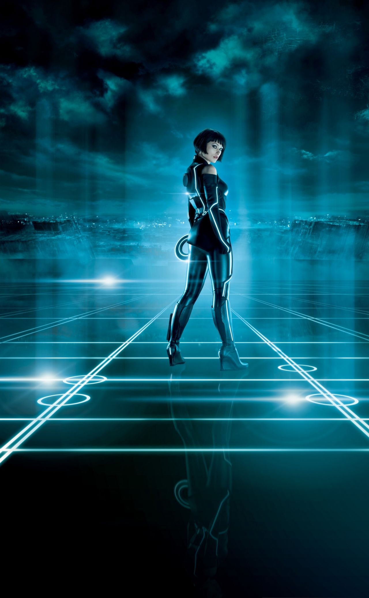 Olivia Wilde as Quorra, Tron Legacy light suit, The Grid digital floor, HD Phone wallpaper